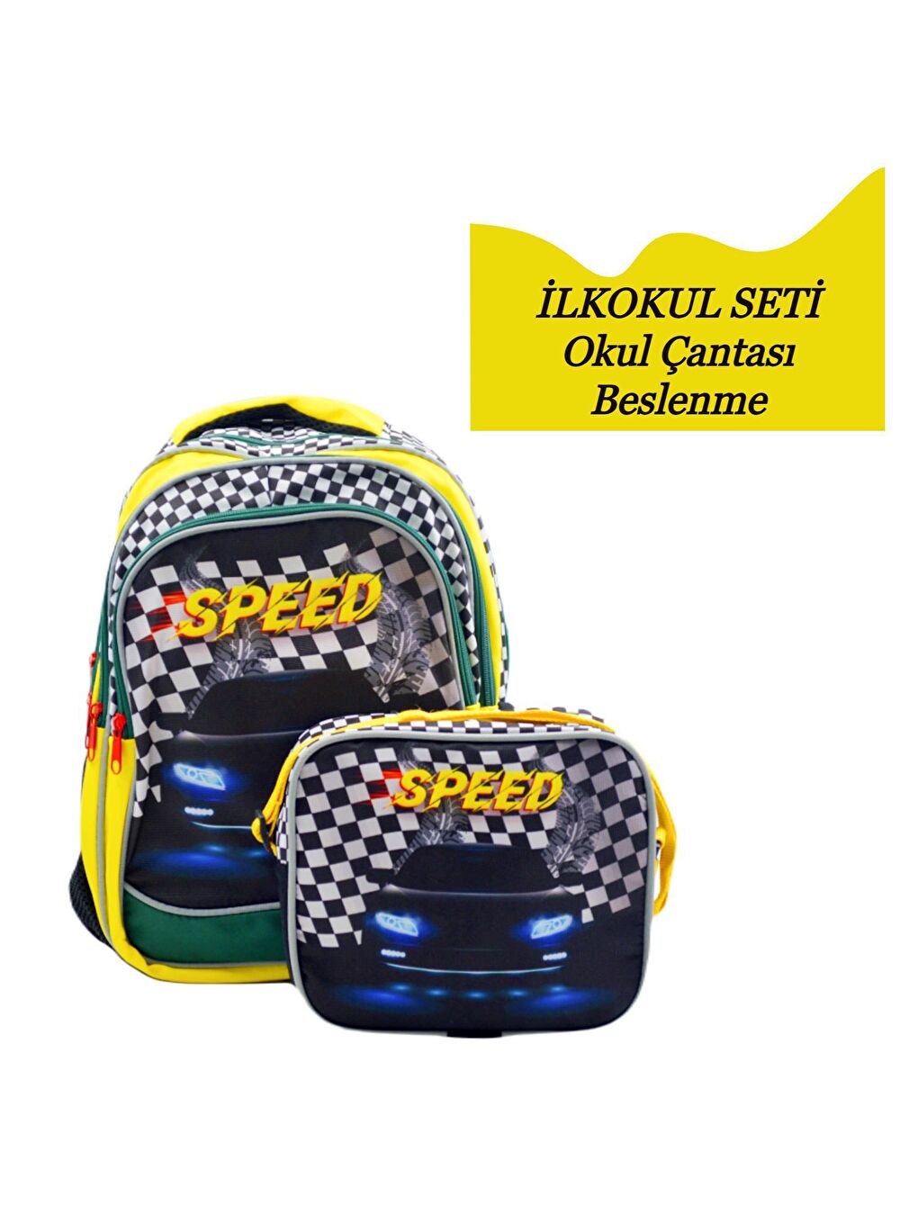 3 Bölmeli İlkokul Okul Sırt Çantası Ve Beslenme Çantası Speed Sarı-1