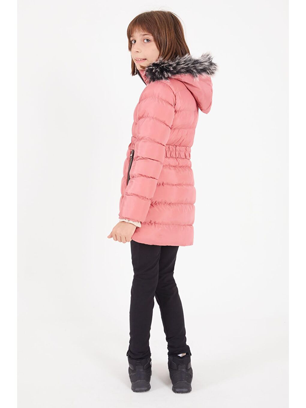 Kız Çocuk Kemerli Şişme Mont Koyu Pembe 16408-2
