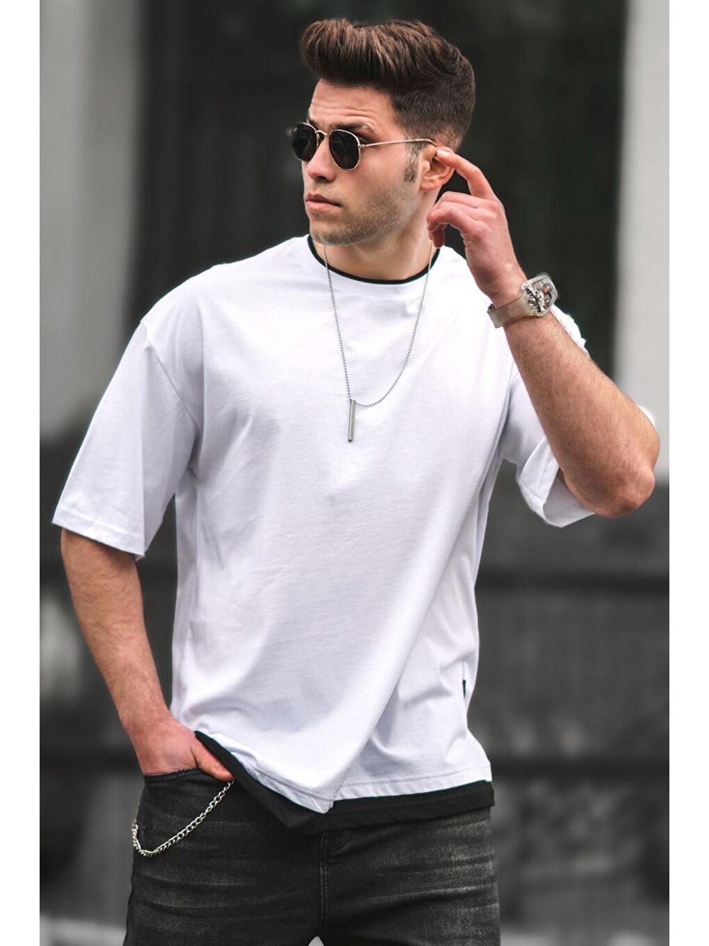 Oversize Beyaz Erkek Tişört 4978