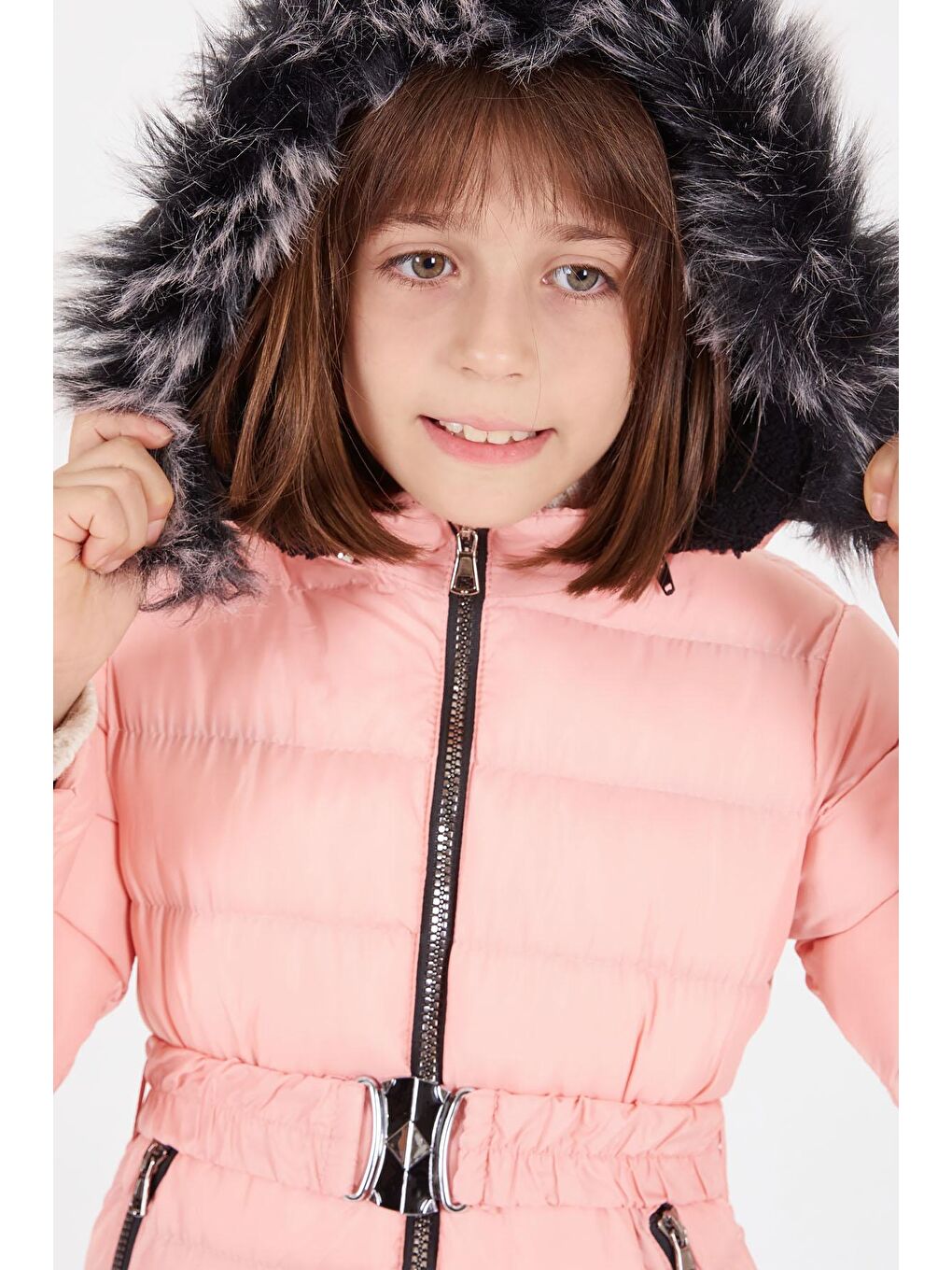 Kız Çocuk Kemerli Şişme Mont Açık Pembe 16409-3
