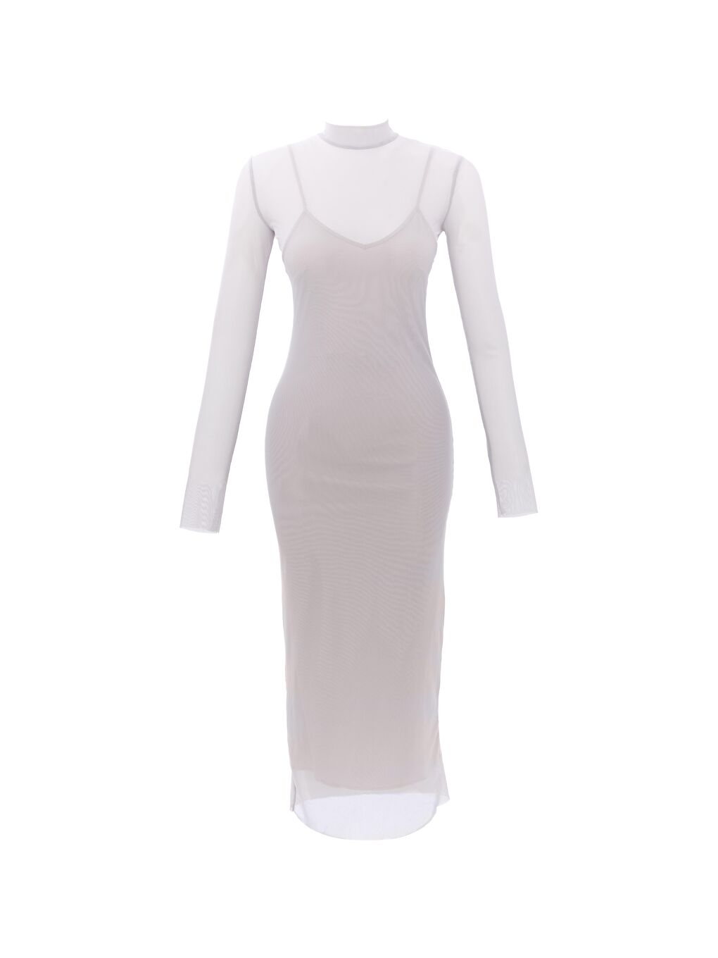 Hakim Yaka Uzun Tül Elbise Gri-1