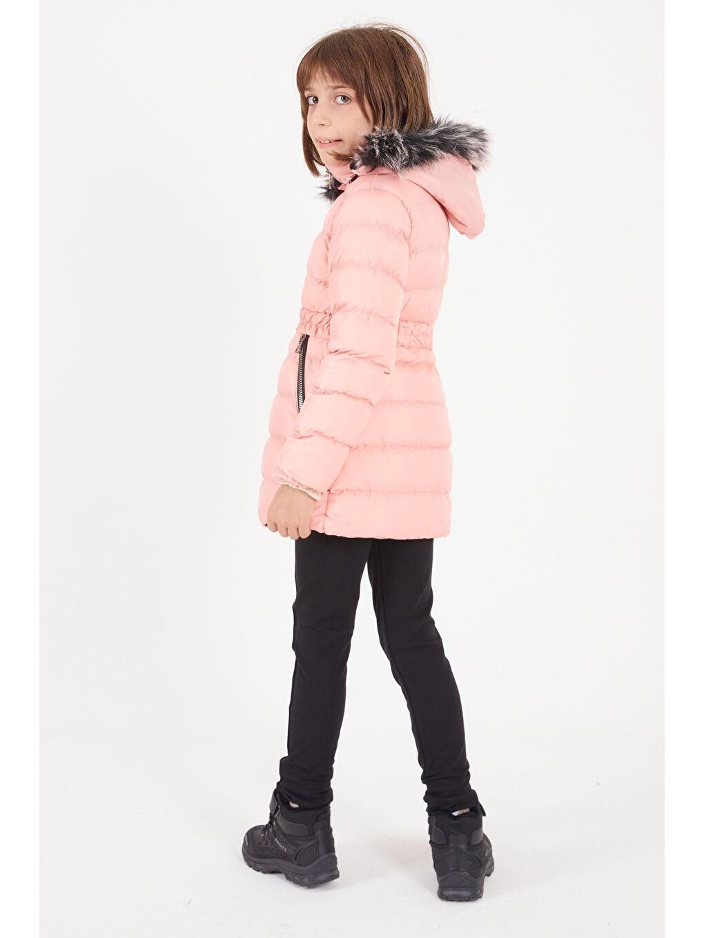 Kız Çocuk Kemerli Şişme Mont Açık Pembe 16409-4
