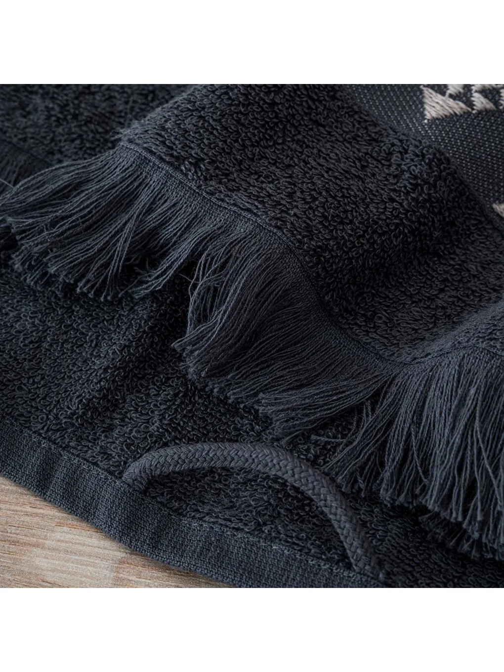 Hereke 3'lü Havlu Seti %100 Pamuk Jakarlı Antrasit-3