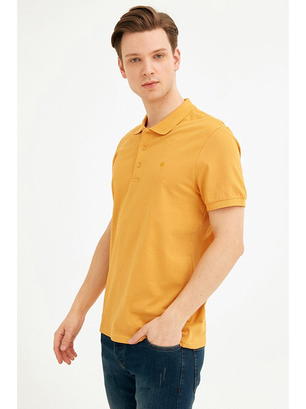 Sarı Polo Yaka Basic Tişört-1