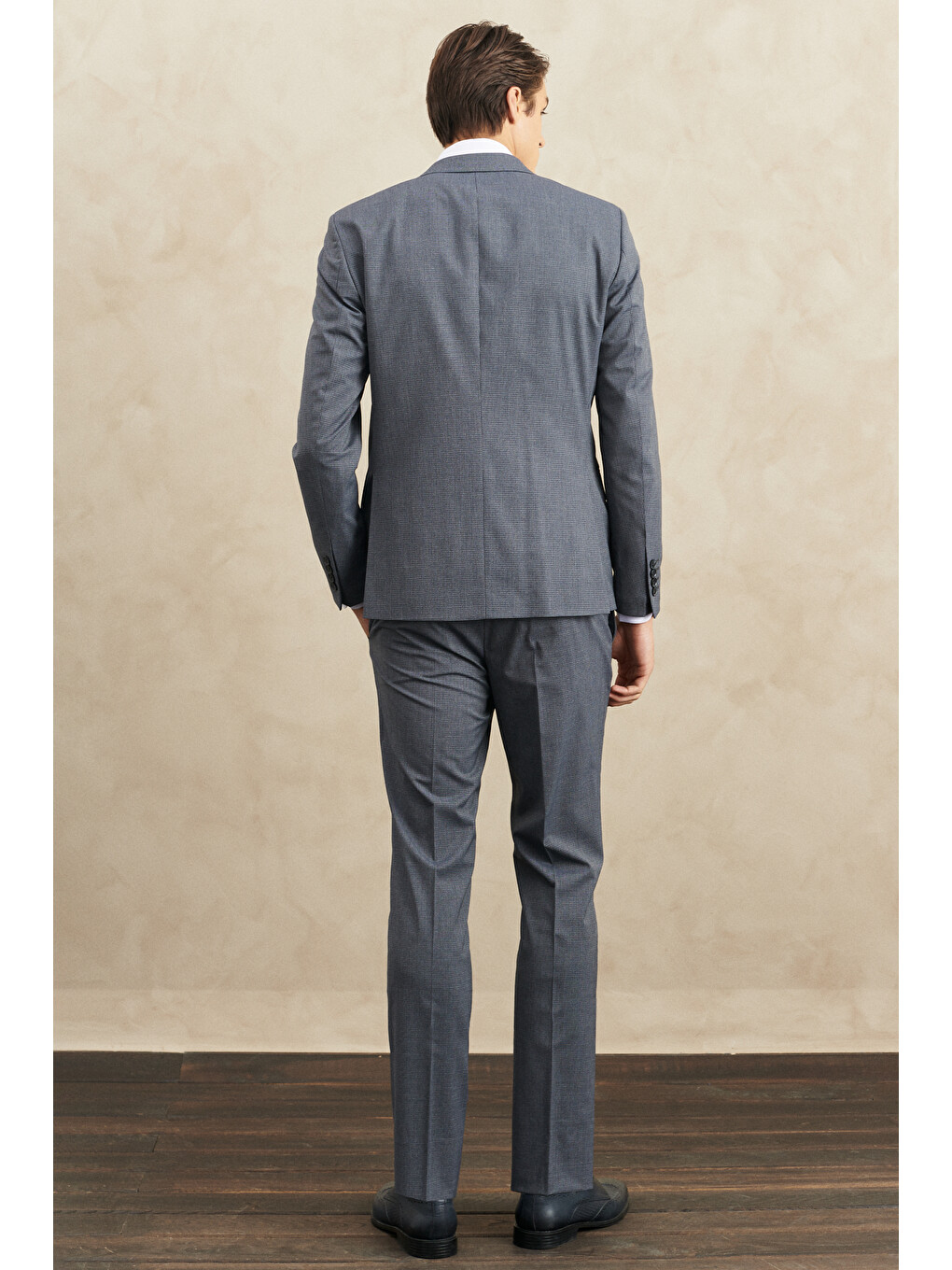Erkek Lacivert-Gri Ekstra Slim Fit Kırlangıç Yaka Kareli Klasik Takım Elbise-7