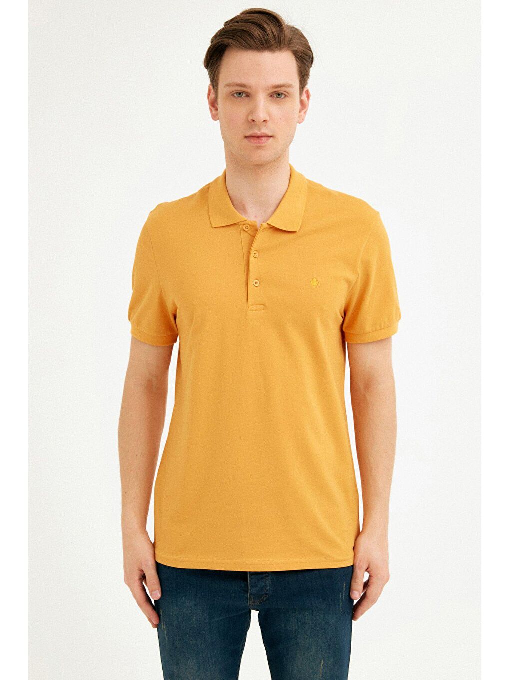 Sarı Polo Yaka Basic Tişört-2