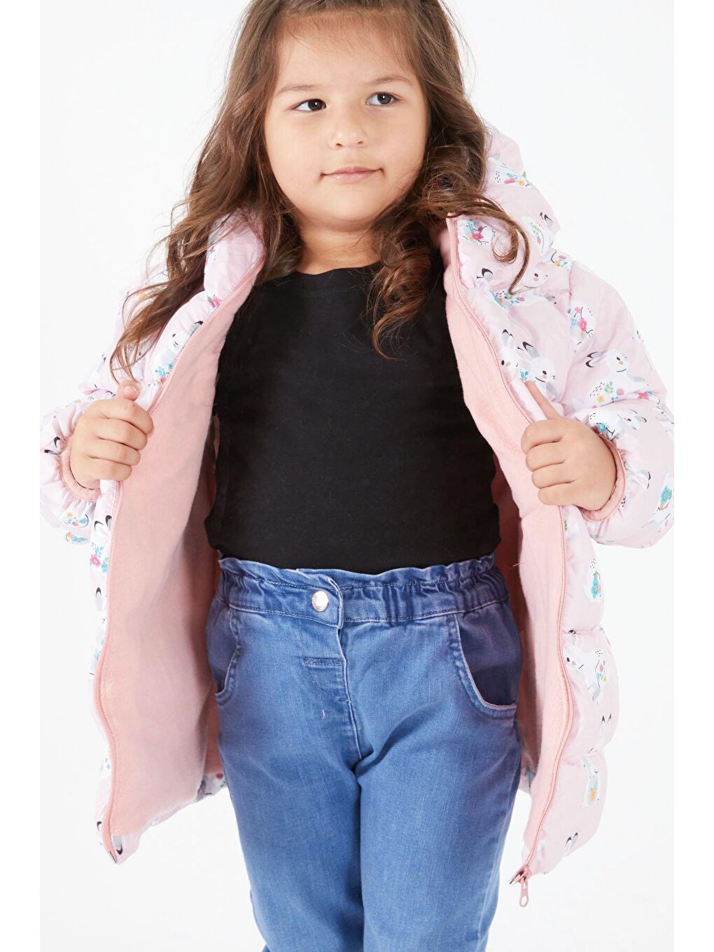 Beyaz Kız Çocuk Mont Karakter Baskılı Pudra 15610-1