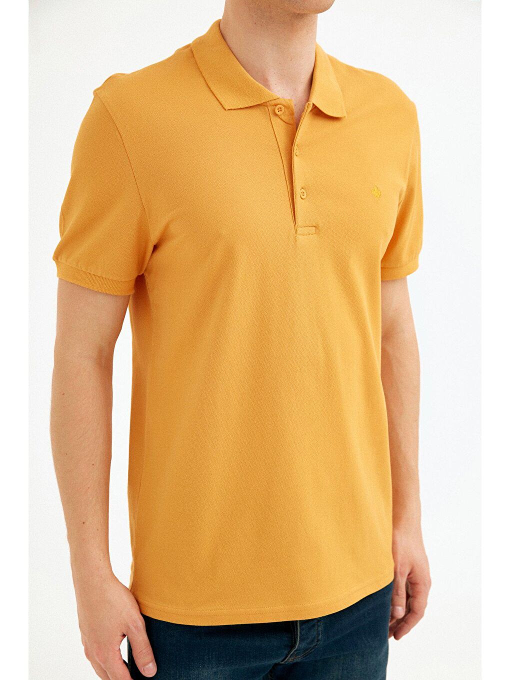 Sarı Polo Yaka Basic Tişört-4