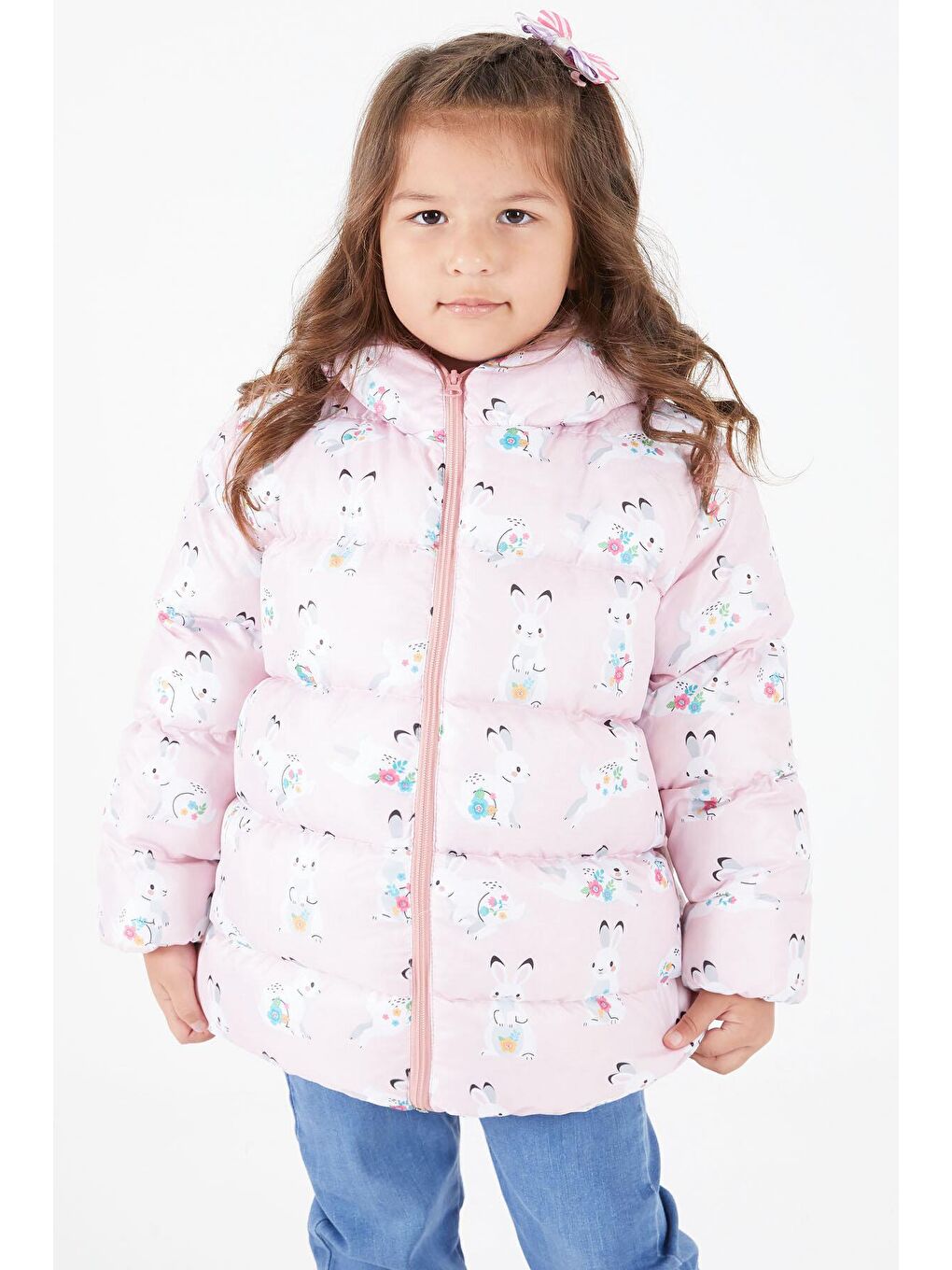 Beyaz Kız Çocuk Mont Karakter Baskılı Pudra 15610-2