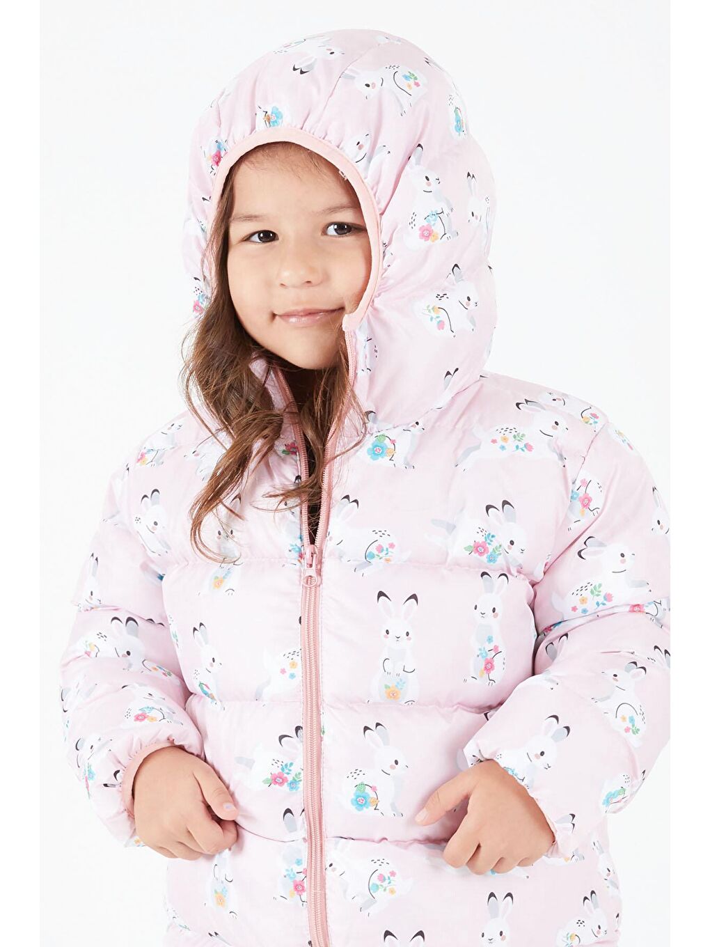 Beyaz Kız Çocuk Mont Karakter Baskılı Pudra 15610-3