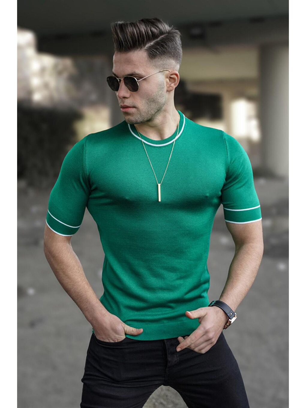 Erkek Yeşil Triko Tişört 5080-1