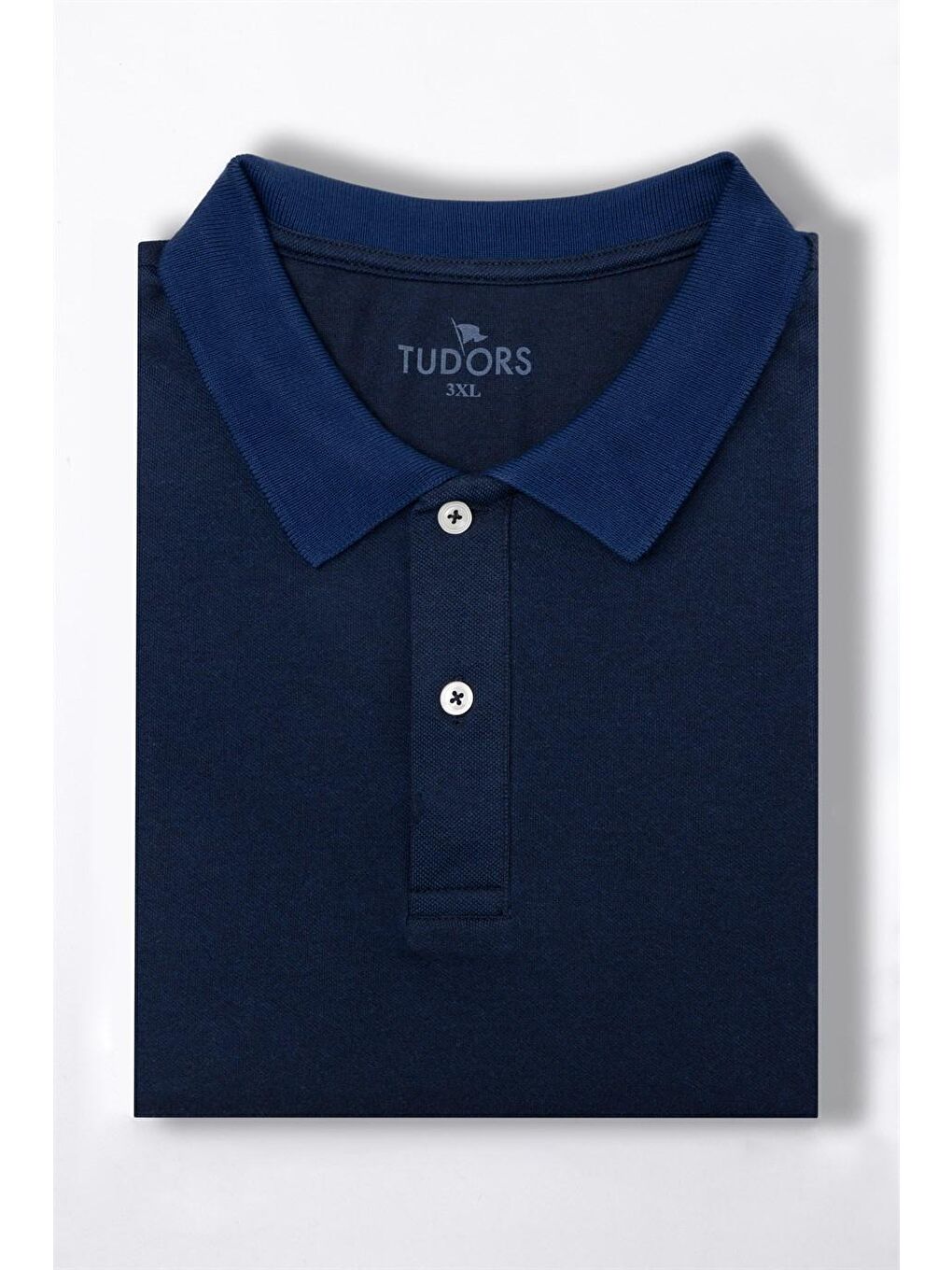 Lacivert Erkek Büyük Beden Polo Yaka Düz Pamuklu Tişört-1