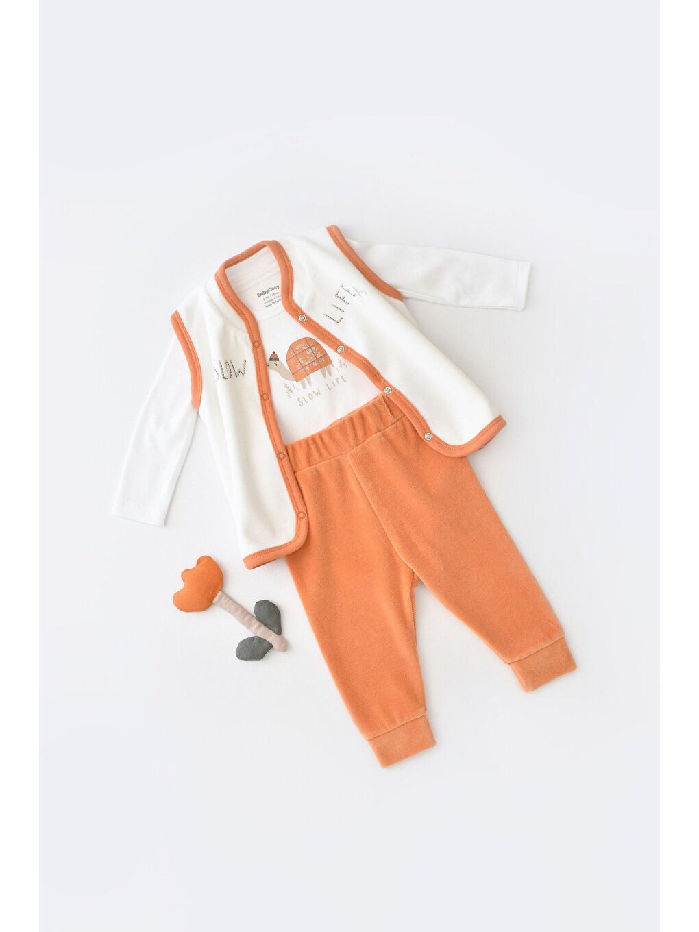 Mercan Kadife 3 Lü Set (Uzun Kollu Badi,Pantolon,Yelek)