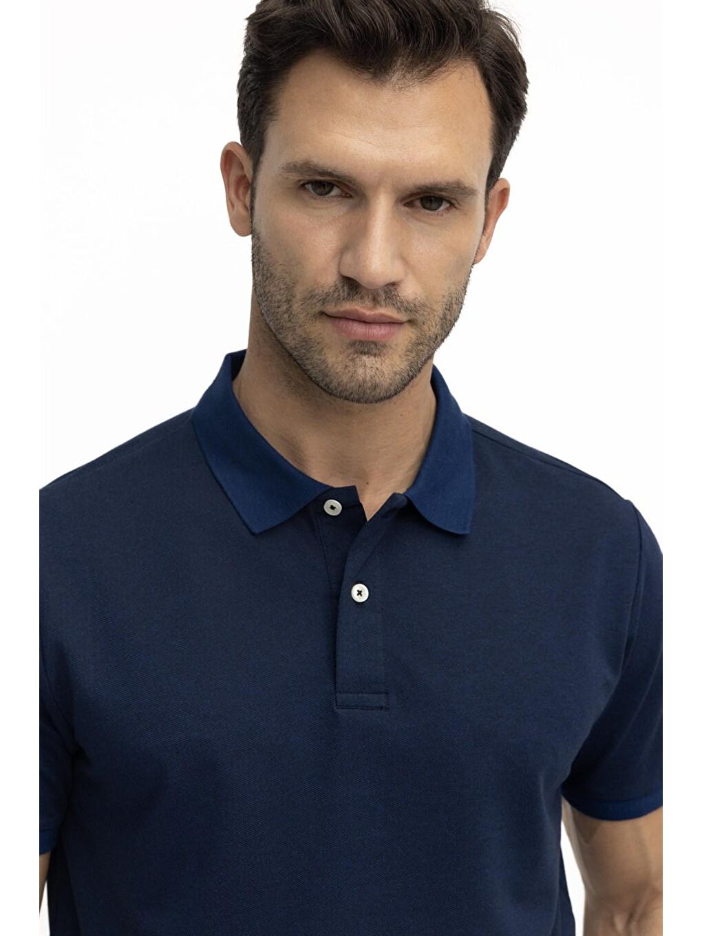 Erkek Klasik Fit Pamuklu Düz Pike Lacivert Polo Yaka Tişört-1