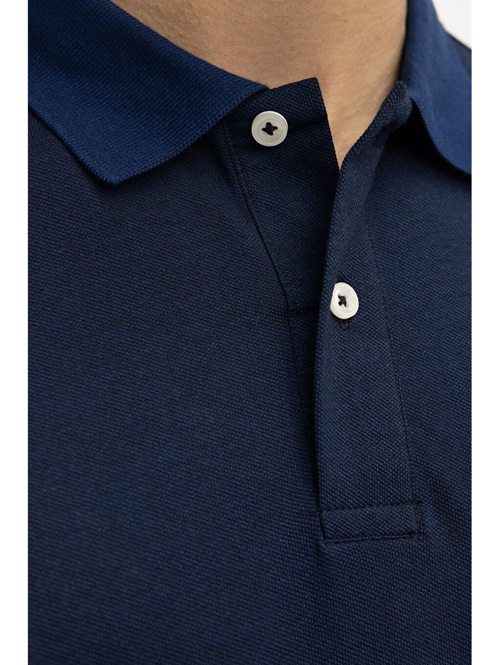 Erkek Klasik Fit Pamuklu Düz Pike Lacivert Polo Yaka Tişört-2