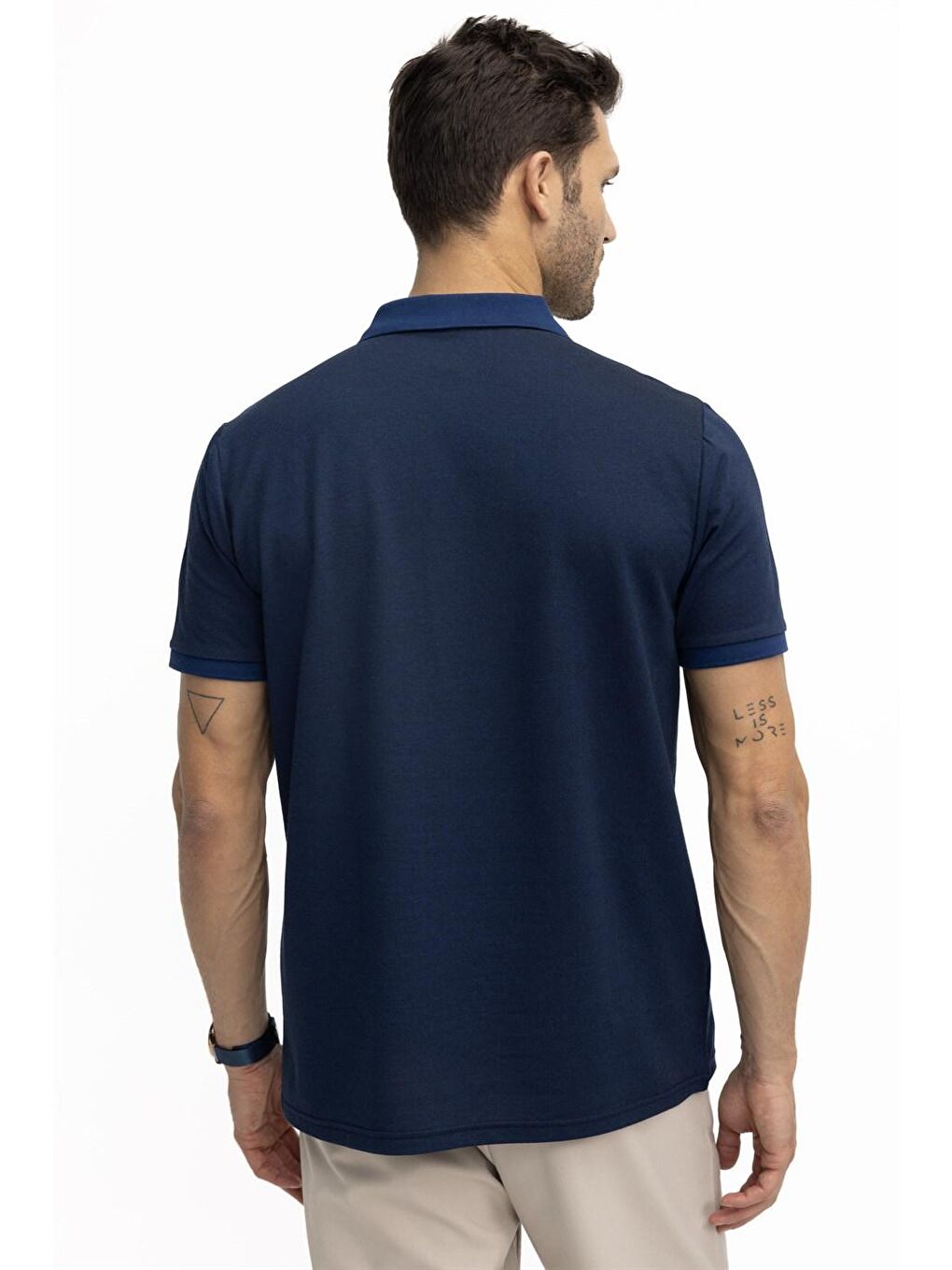 Erkek Klasik Fit Pamuklu Düz Pike Lacivert Polo Yaka Tişört-3