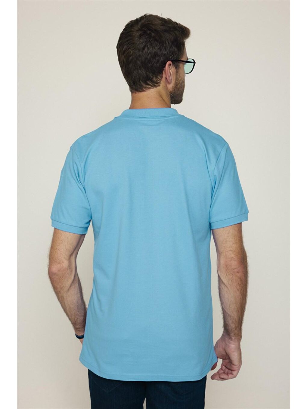 Erkek Polo Yaka Slim Fit Düz Pamuk Pike Turkuaz Tişört-4