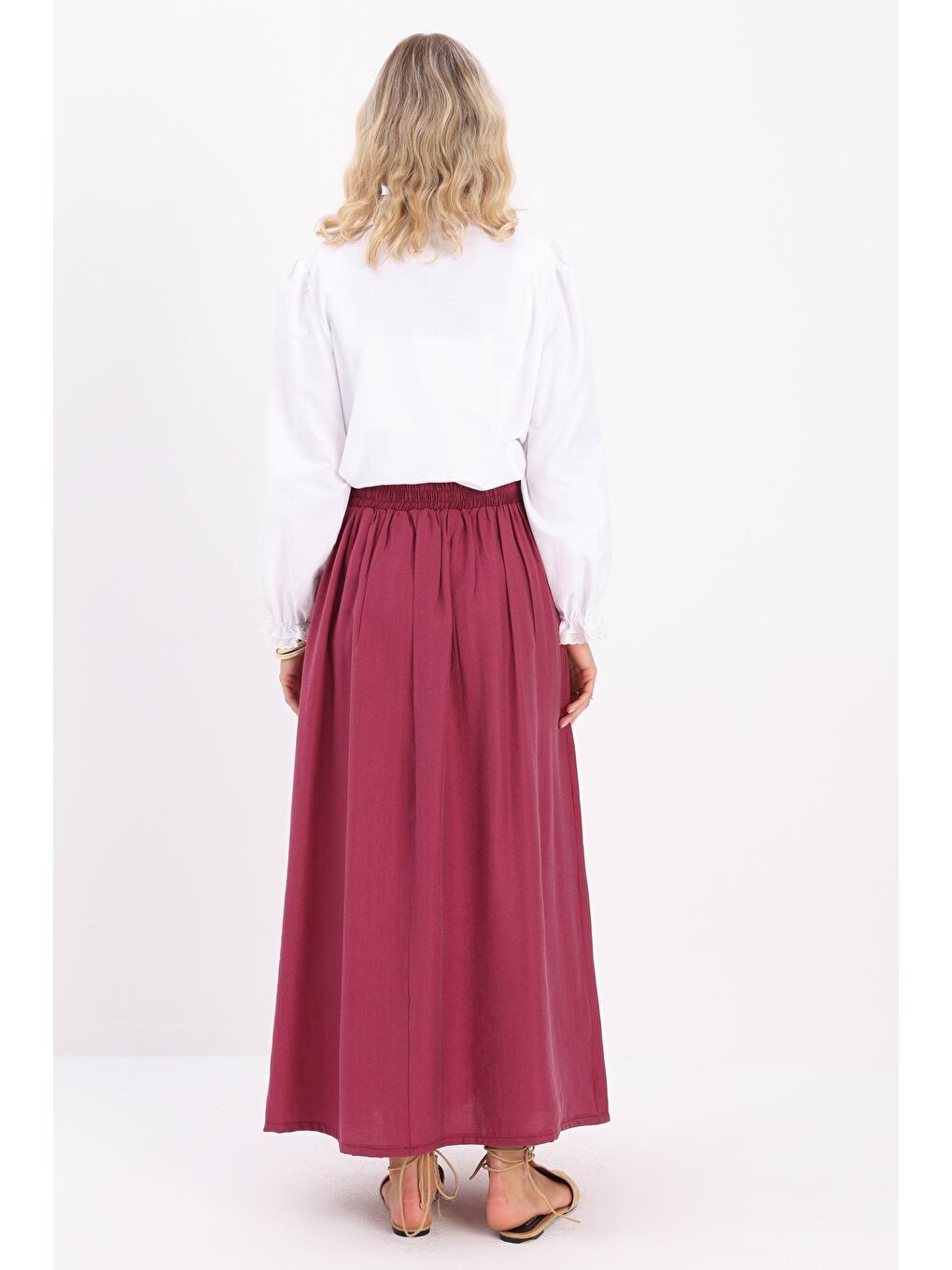 Bordo Vişne Pileli Kloş Etek-3