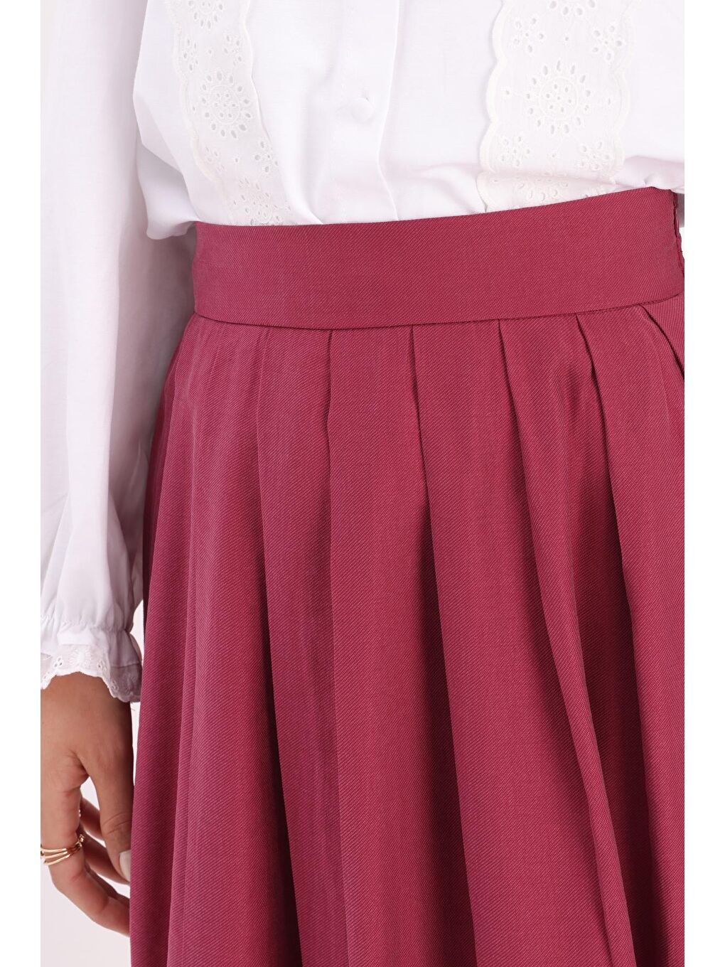 Bordo Vişne Pileli Kloş Etek-4