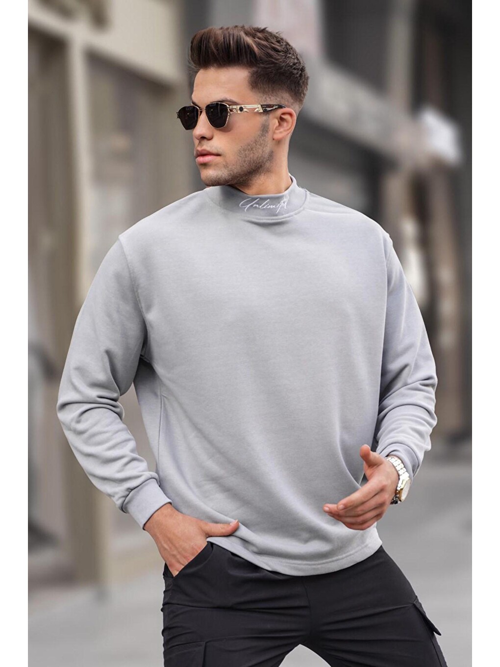Boyalı Gri Yarım Balıkçı Yaka Erkek Sweatshirt 5329