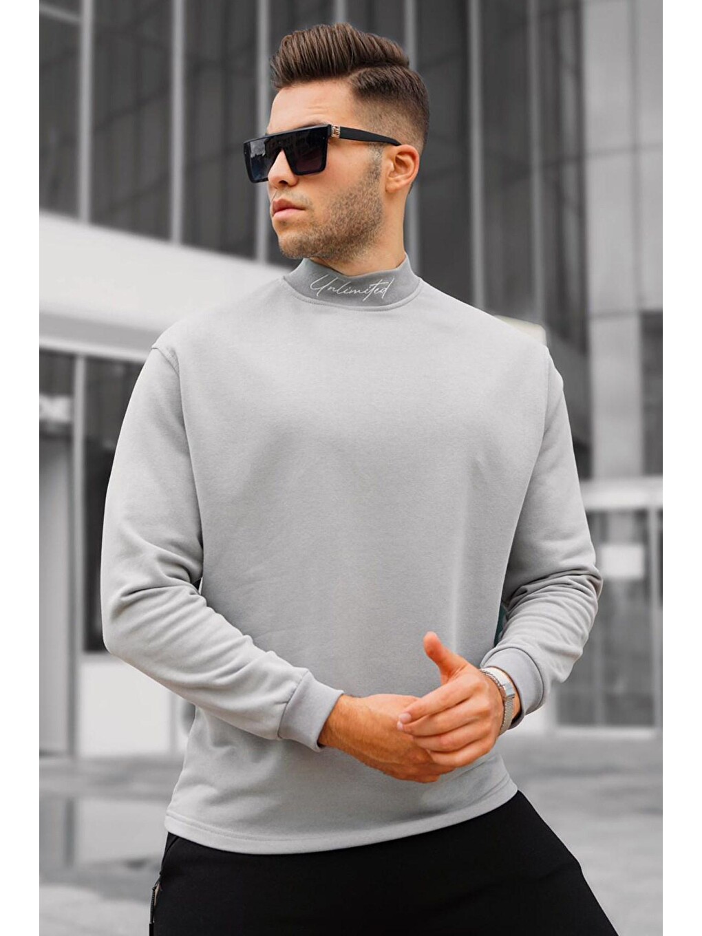 Boyalı Gri Yarım Balıkçı Yaka Erkek Sweatshirt 5329-1