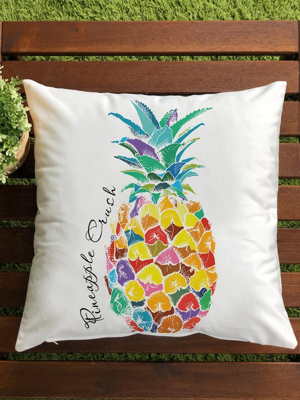 EVMİLA Karışık Kadife Doku Çift Taraf Baskılı Ananas Desen 43x43 cm Tekli Kırlent Kılıfı - 1