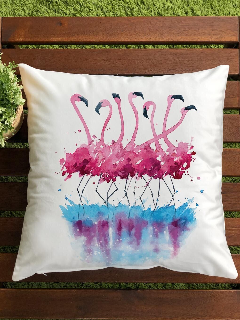 EVMİLA Karışık Kadife Doku Çift Taraf Baskılı Flamingo Desen 43x43 cm Tekli Kırlent Kılıfı - 1