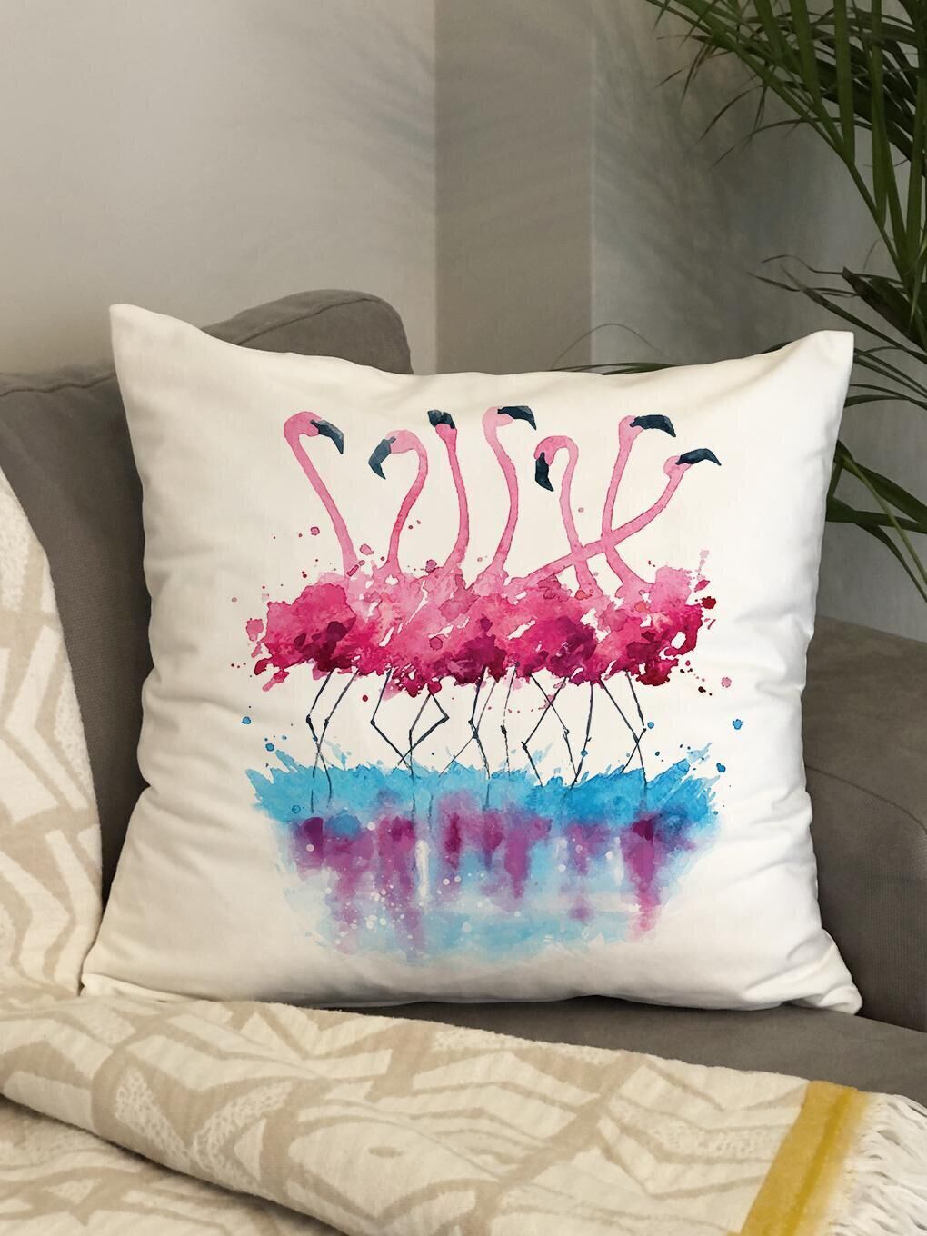 EVMİLA Karışık Kadife Doku Çift Taraf Baskılı Flamingo Desen 43x43 cm Tekli Kırlent Kılıfı - 3