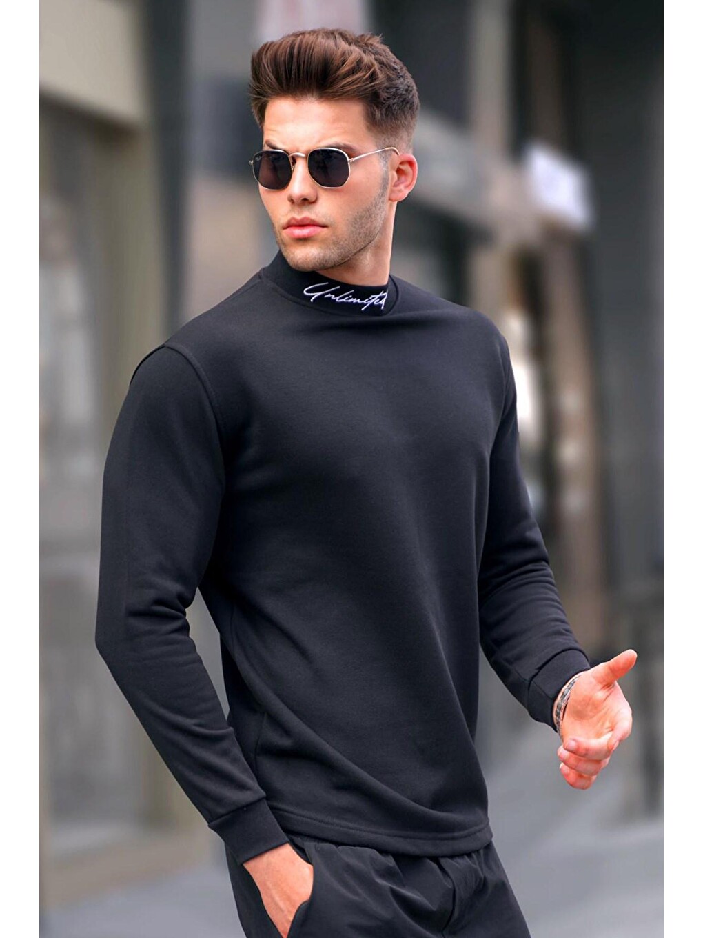Siyah Yarım Balıkçı Yaka Erkek Sweatshirt 5329