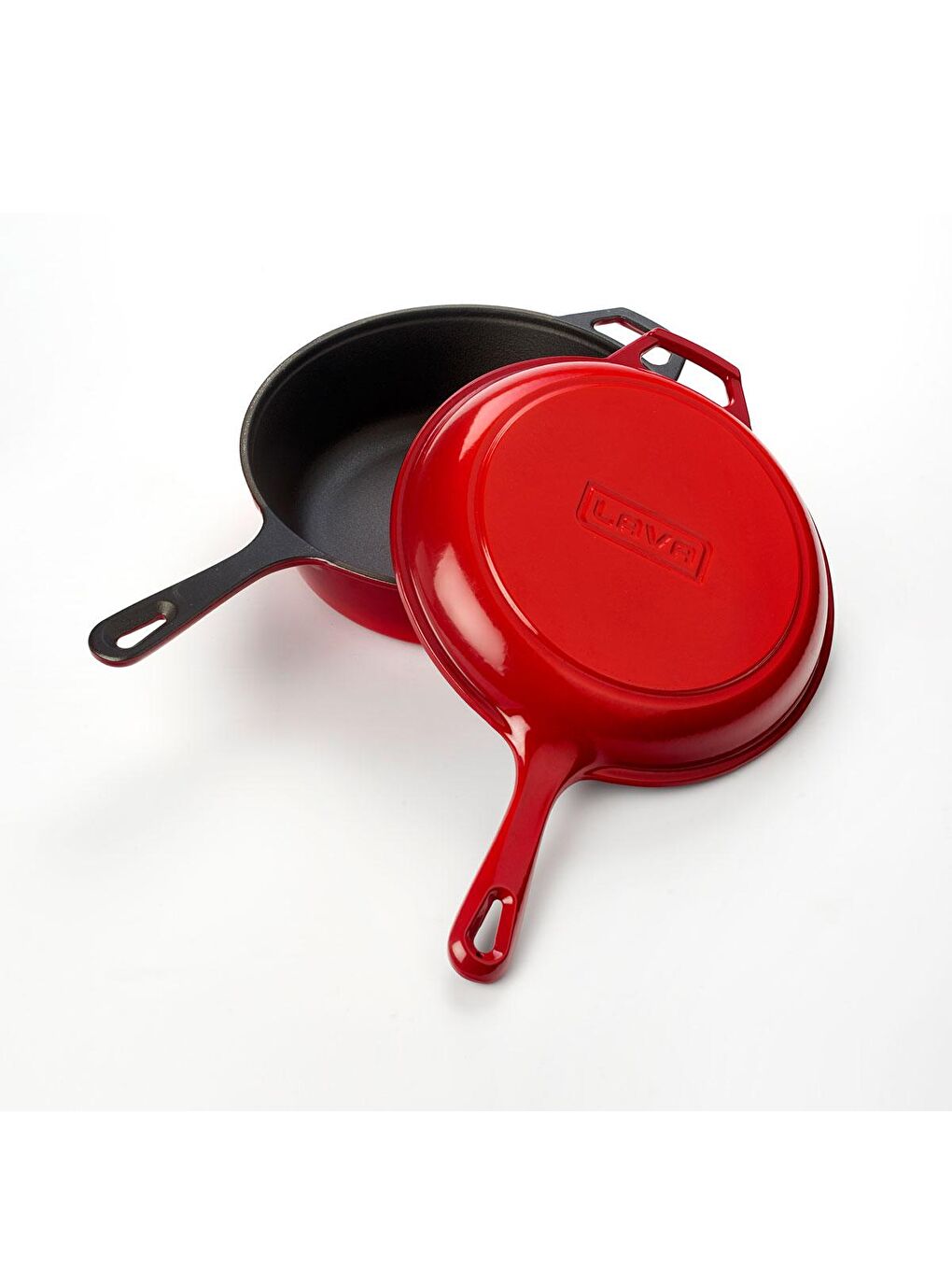 Kırmızı Combo Derin Yuvarlak Kızartma Tavası Döküm Demir Yekpare Saplı Çap(Ø)26cm.-1