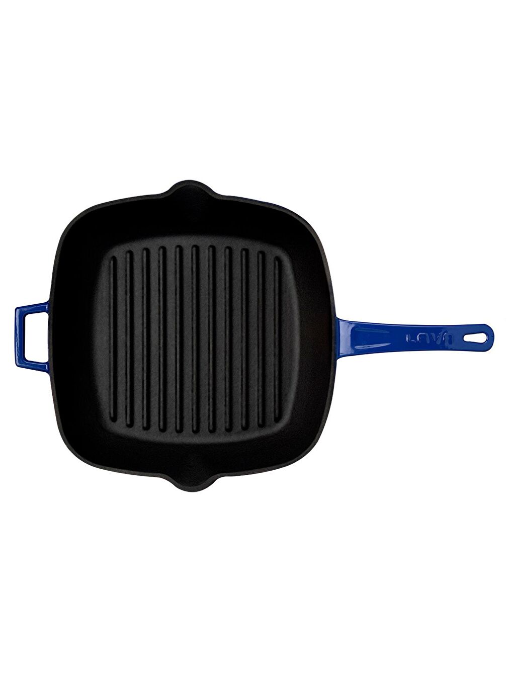 Mavi Kare Izgara Tava Cam Kapaklı Döküm Demir Yekpare Saplı Ölçü 28x28cm.-2