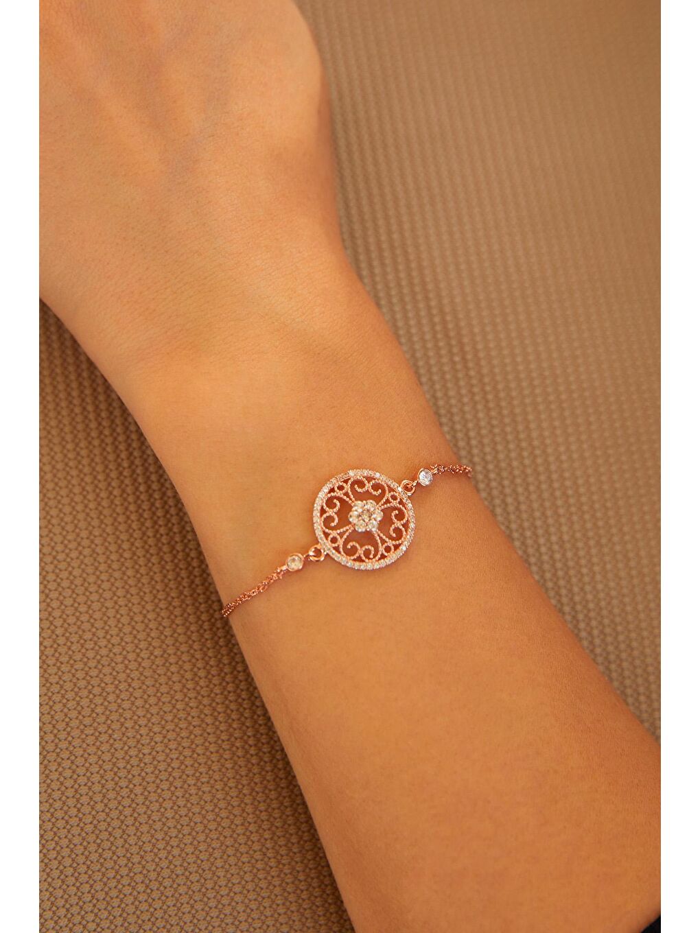 Kahverengi Kadın Rose Kaplama 925 Ayar Gümüş Motifli Çiçek Bileklik-1