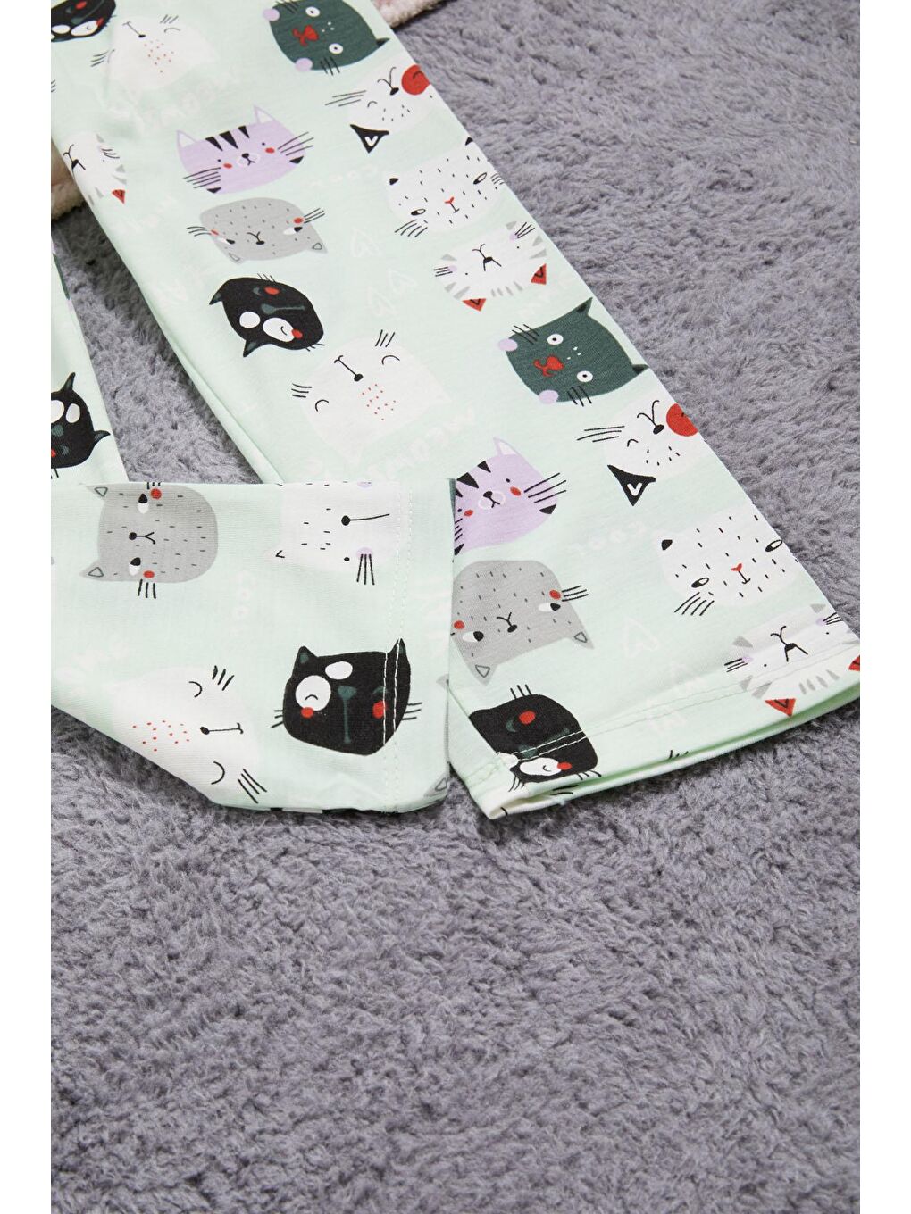 Pijakids Yeşil Kedi Desenli Kız Çocuk Pijama Takımı 16326 - 2