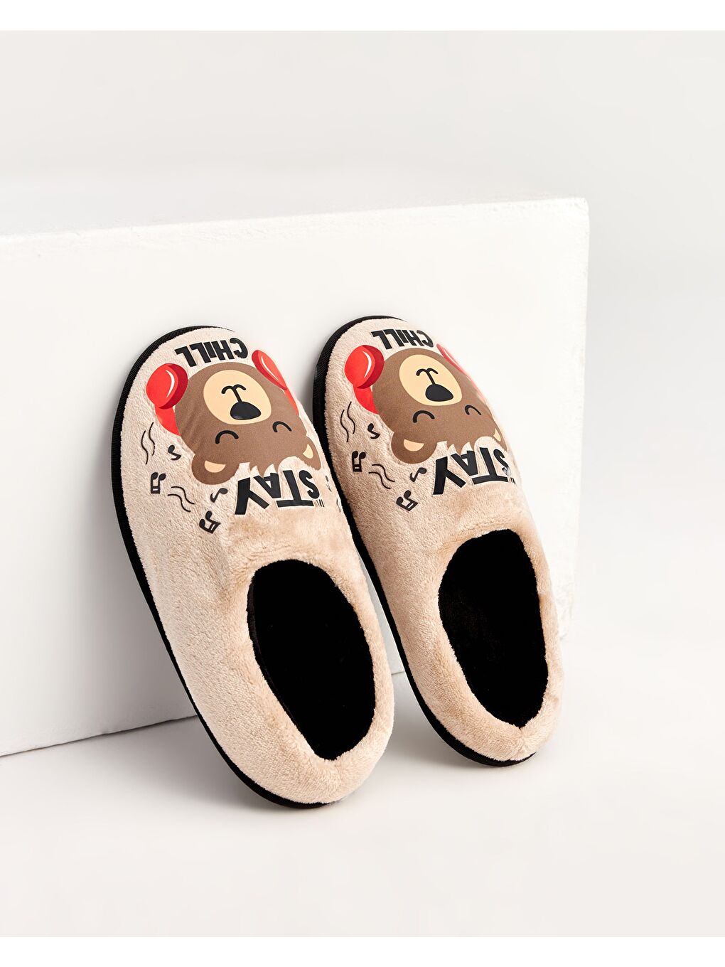 Ekru ZİPPO-K- Ayı Figürlü Krem Erkek Ev Terliği-2