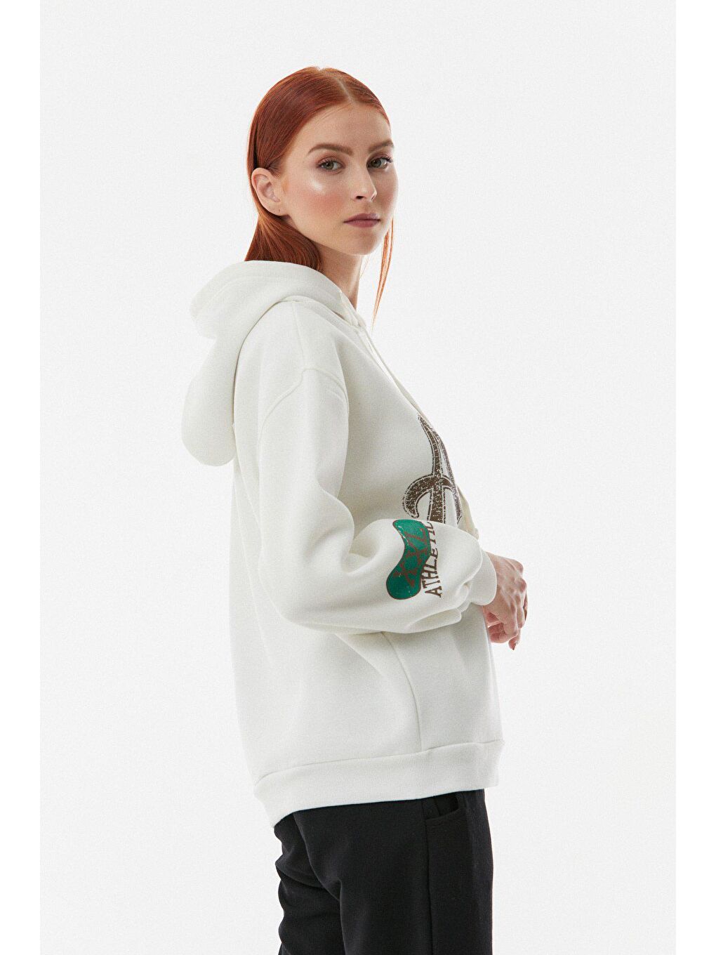 Ekru Atlanta Baskılı Kapüşonlu Oversize Sweatshirt-4