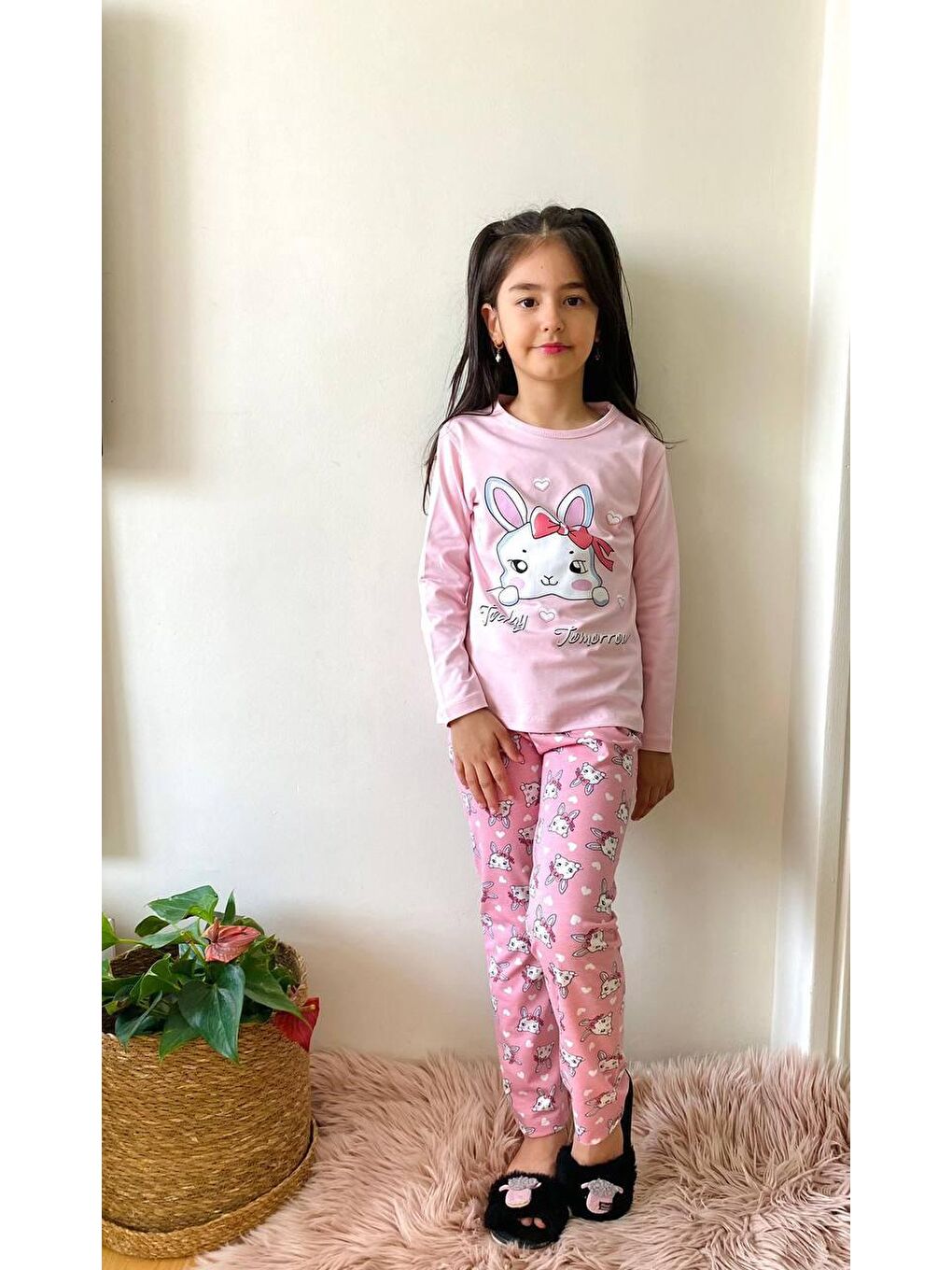 Pijakids Pembe Fiyonklu Kedili Kız Çocuk Pijama Takımı 16337