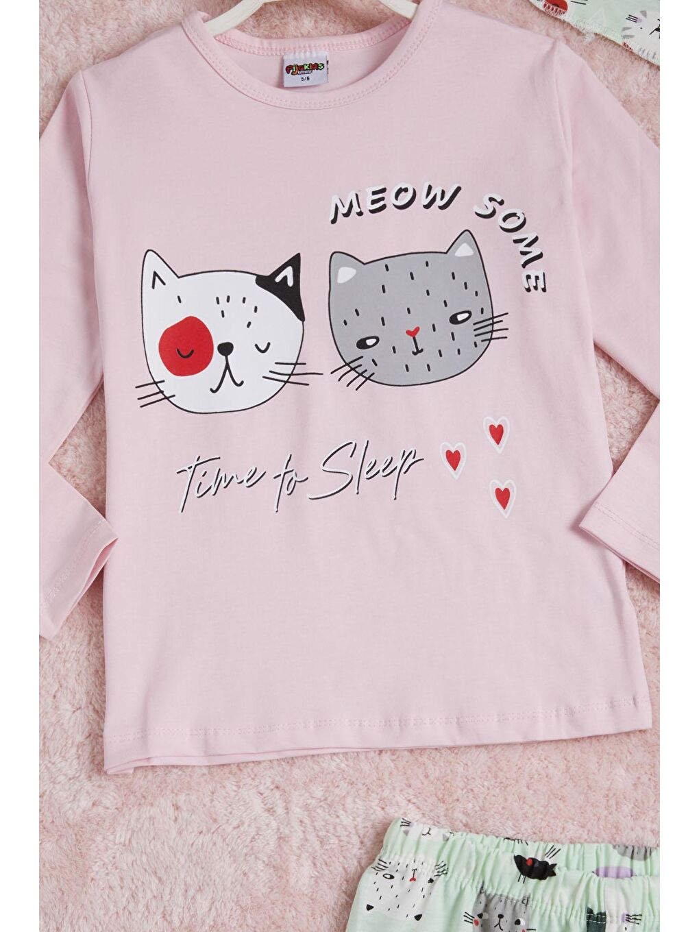 Pijakids Pembe Meow Kedi Baskı Kız Çocuk Pijama Takımı 16340 - 2