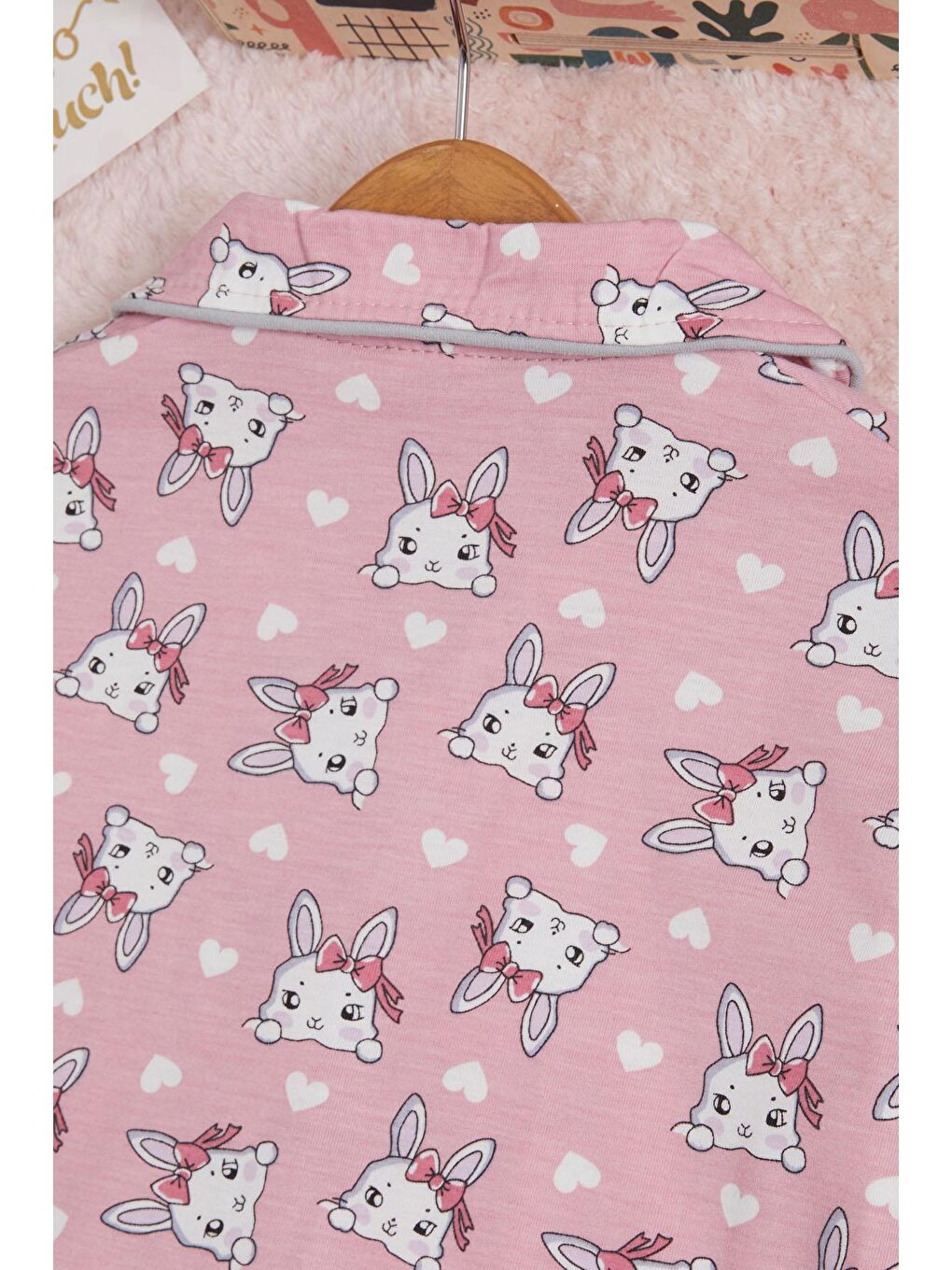 Pijakids Pembe Kalpli Tavşan Baskılı Kız Çocuk Pijama Takımı 16339 - 3