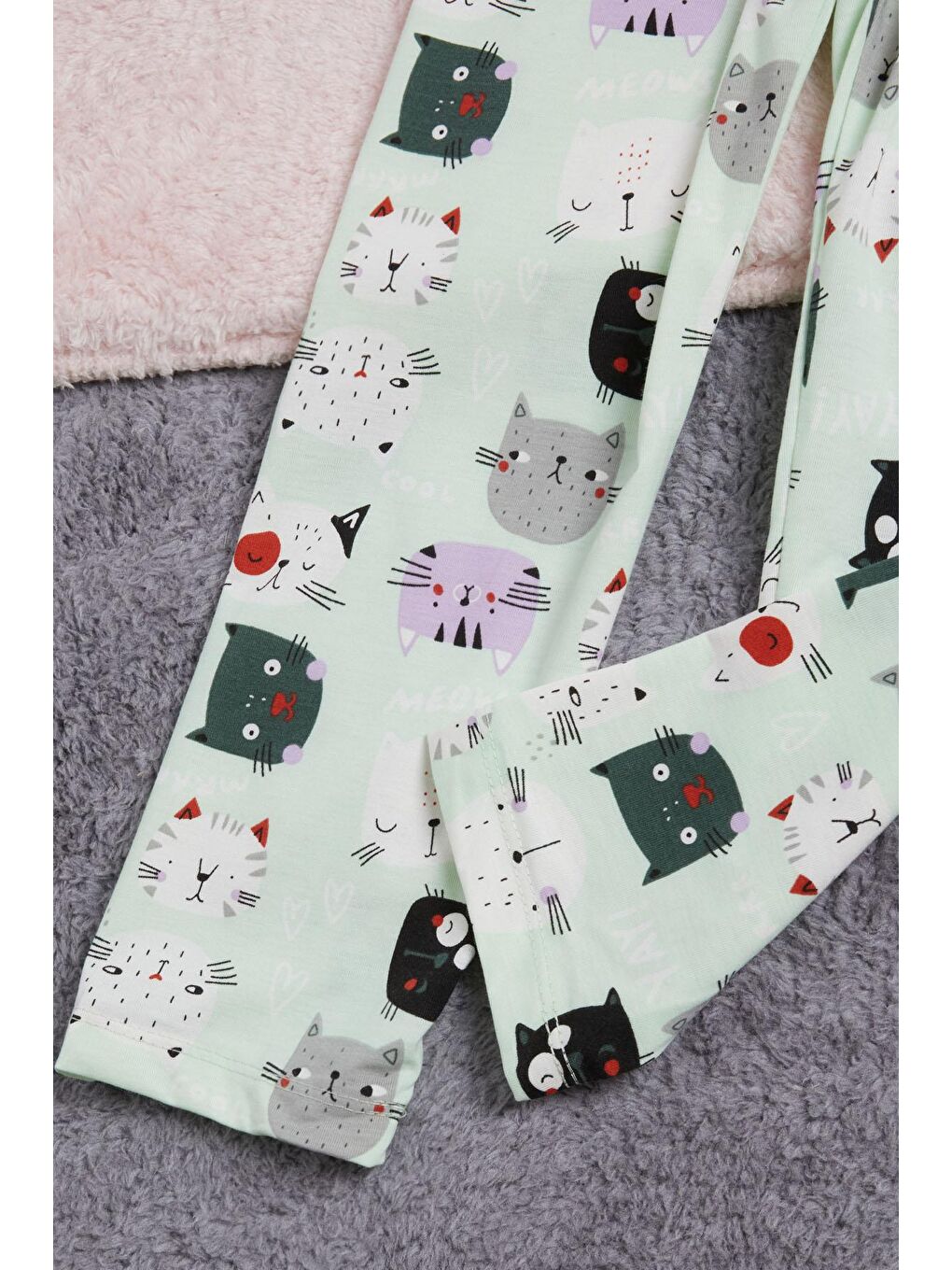 Pijakids Pembe Meow Kedi Baskı Kız Çocuk Pijama Takımı 16340 - 4