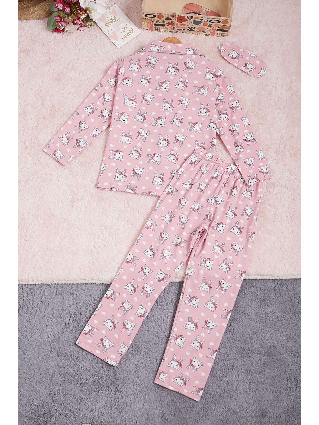 Pijakids Pembe Kalpli Tavşan Baskılı Kız Çocuk Pijama Takımı 16339 - 4