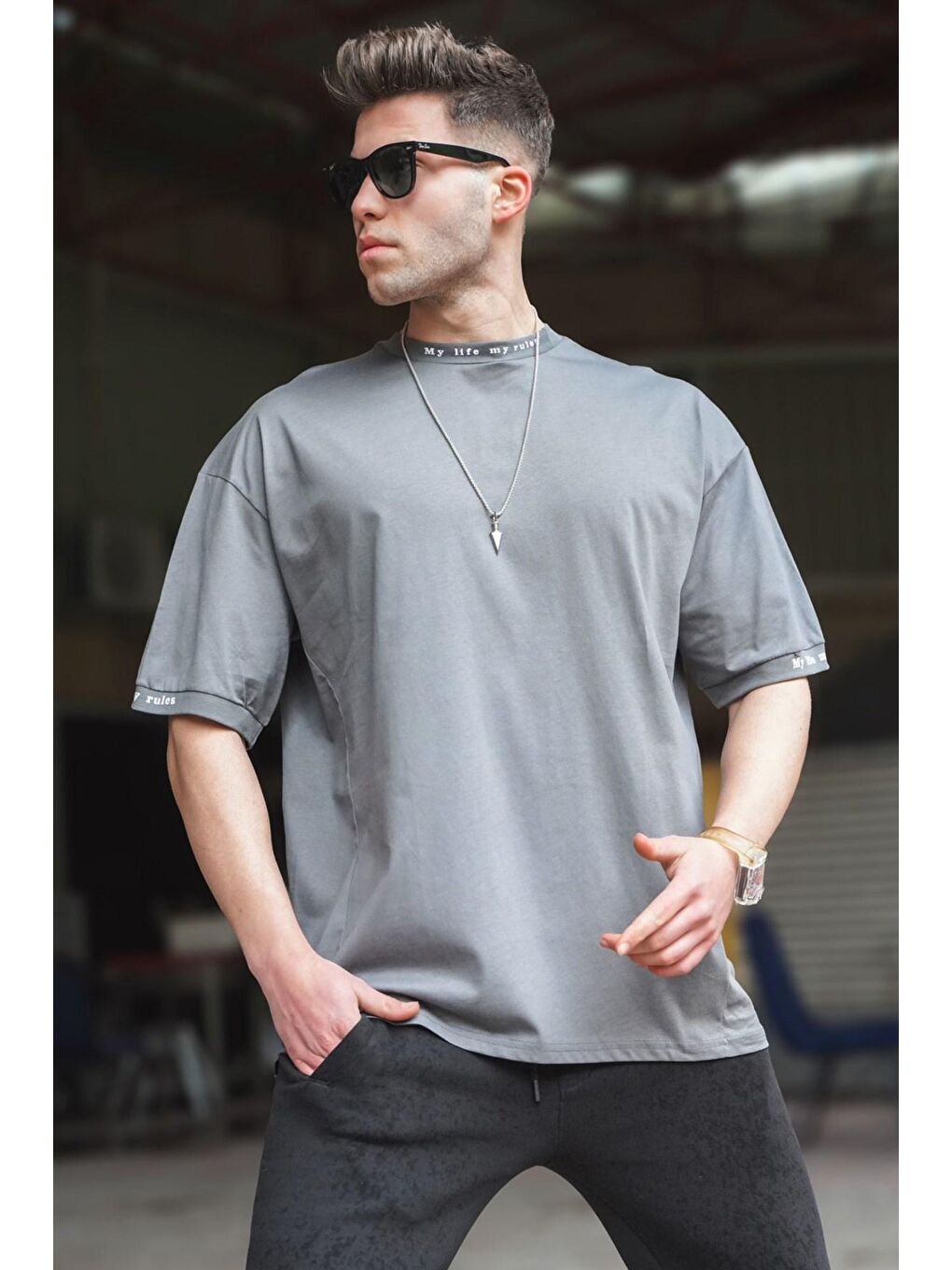 Gri Füme Oversize Tişört 5803