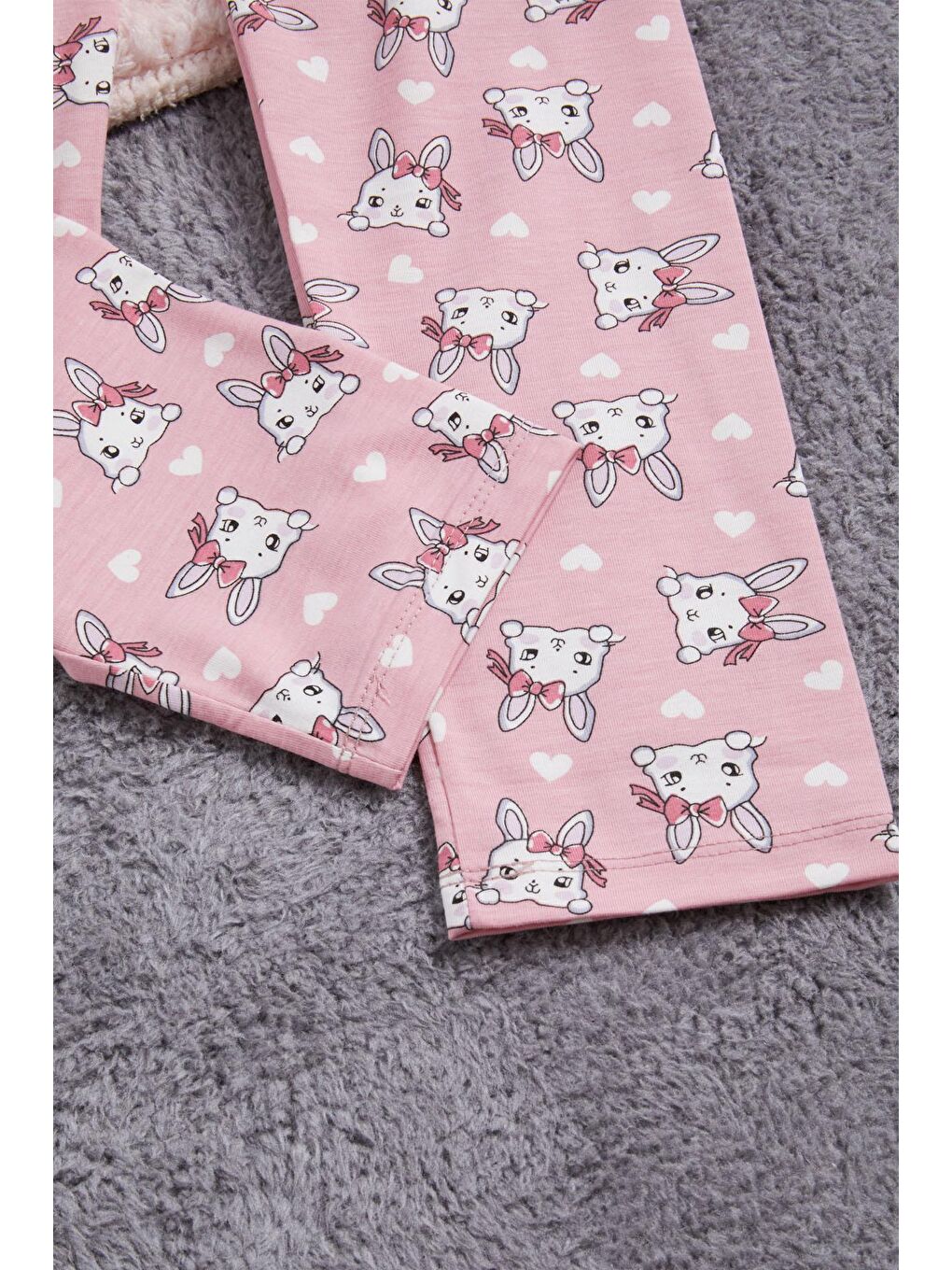 Pijakids Gri Tavşan Baskılı Yazılı Kız Çocuk Pijama Takımı 16346 - 2