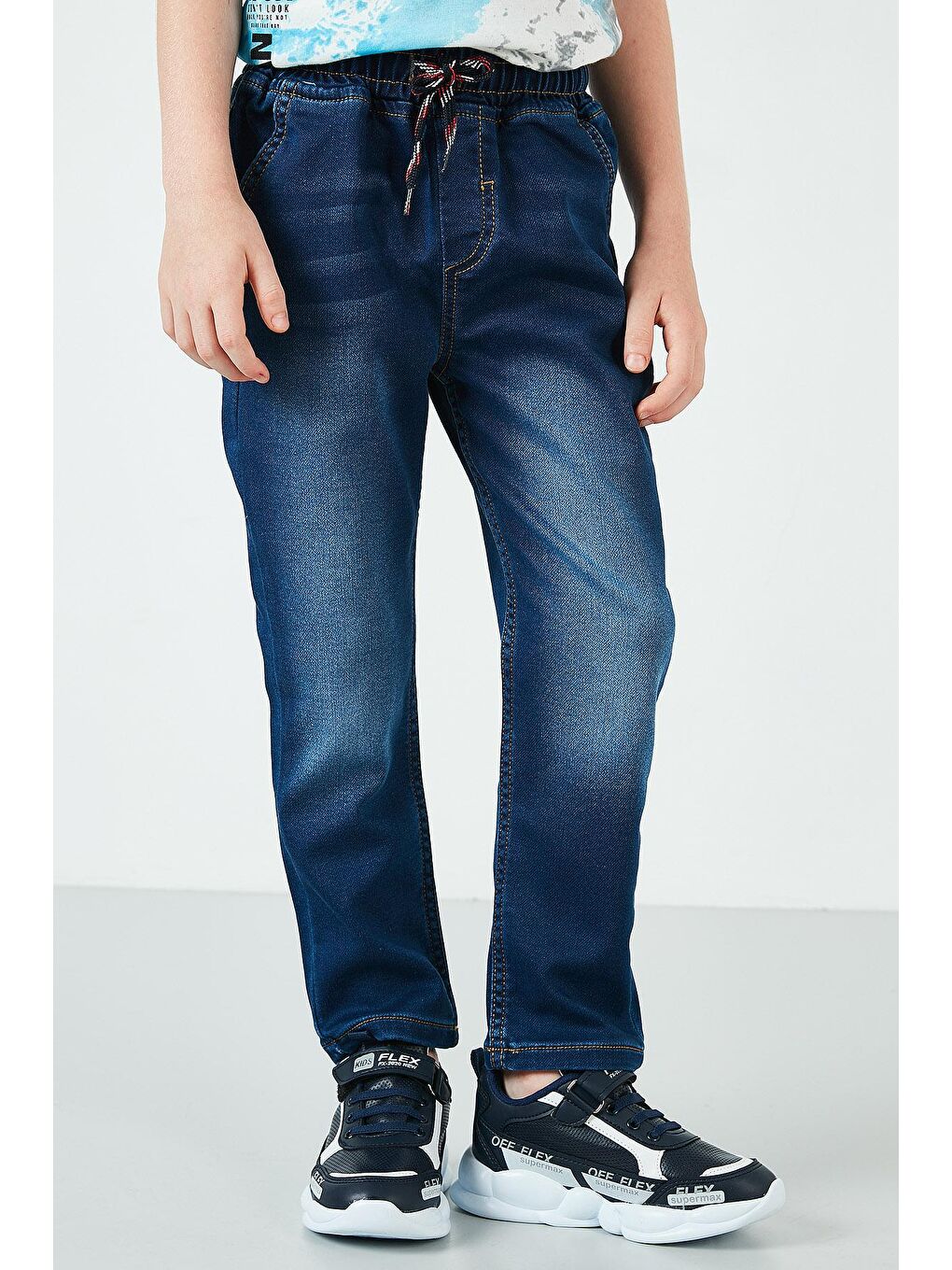 Mavi Belden Bağlamalı Cepli Pamuklu Pantolon 6082021-1