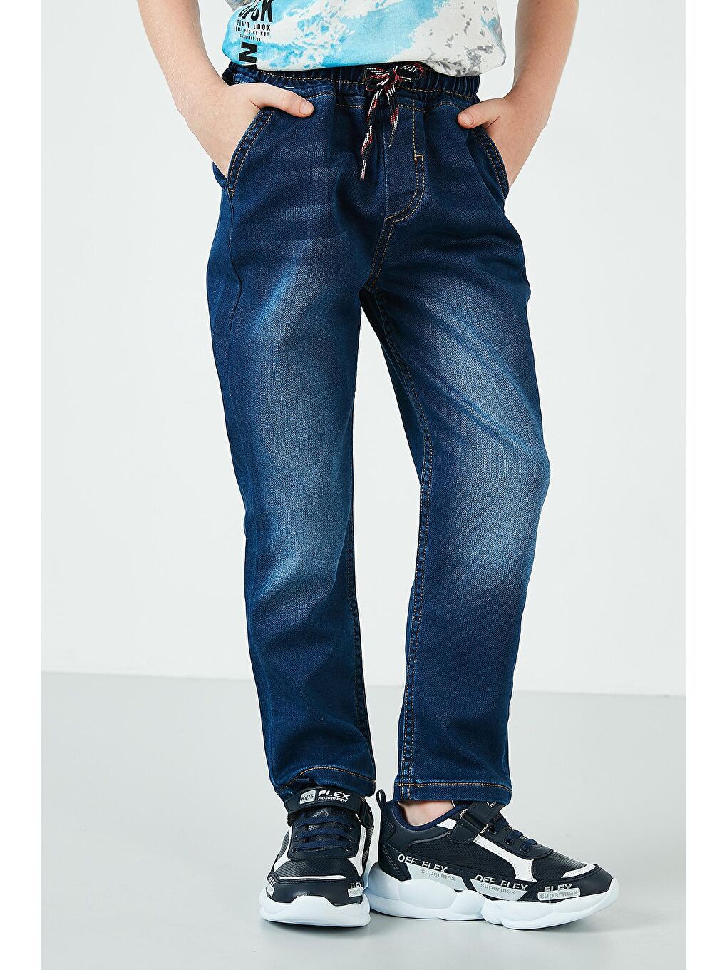 Mavi Belden Bağlamalı Cepli Pamuklu Pantolon 6082021-2