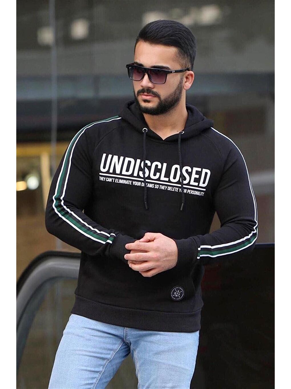 Madmext Siyah Baskılı kapüşonlu Sweatshirt 4139