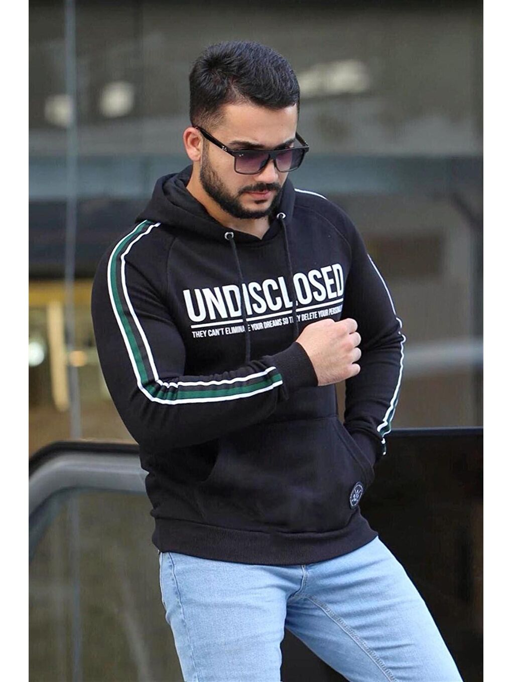 Madmext Siyah Baskılı kapüşonlu Sweatshirt 4139 - 1