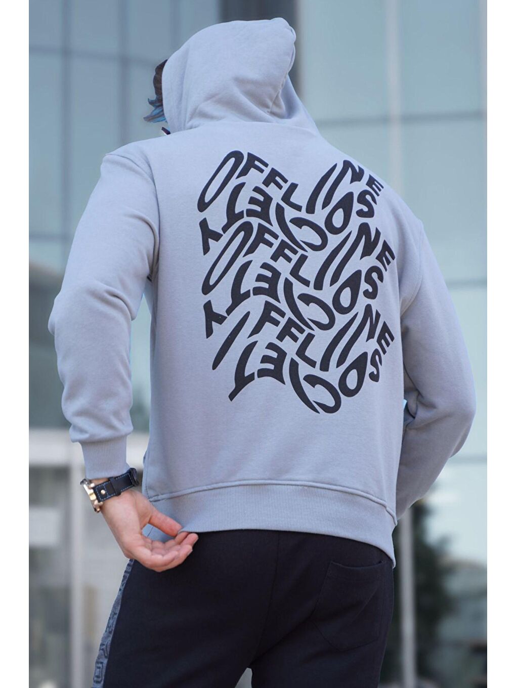 Madmext Gri Baskılı Boyalı Gri Erkek Sweatshirt 5314 - 1