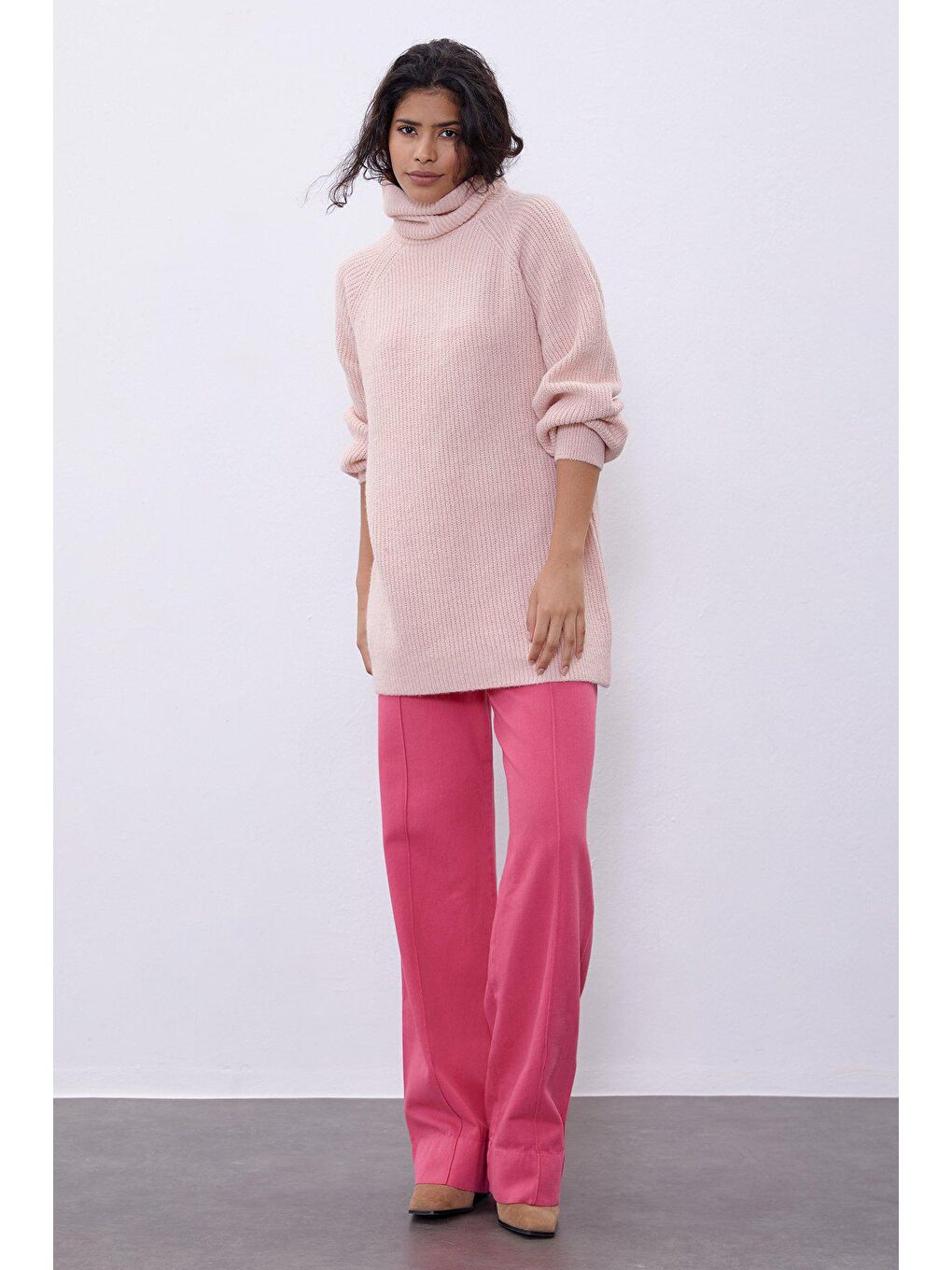 Sherin Pembe Balıkçı Yaka Oversize Triko Tunik - 1