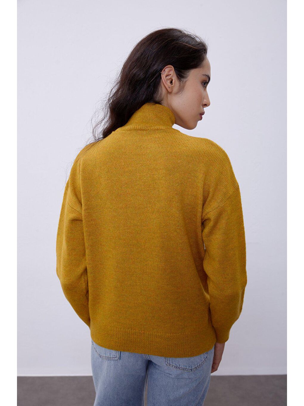 Sarı Hardal Balıkçı Yaka Basic Kazak-4