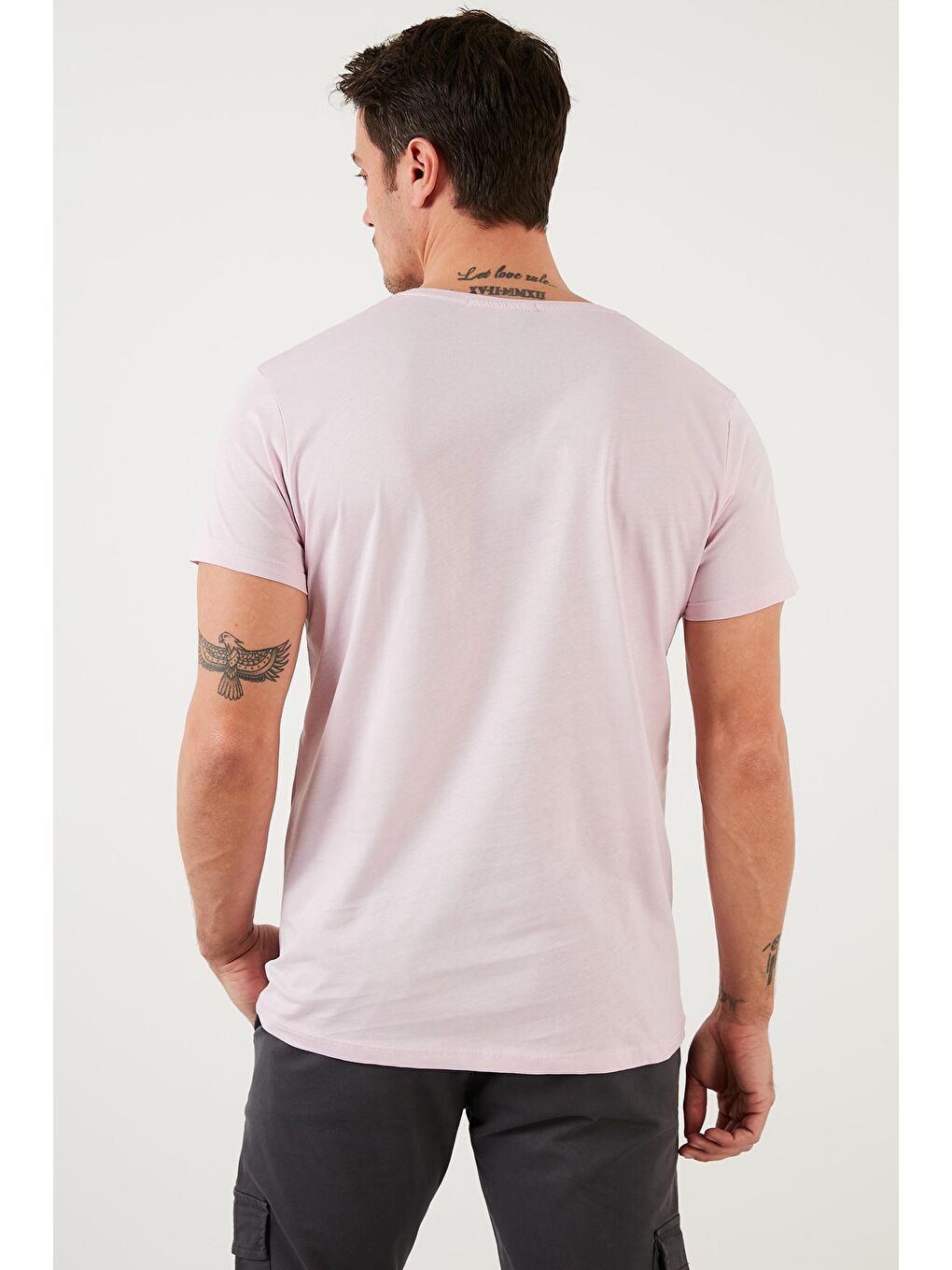 Pembe Baskılı %100 Pamuk Bisiklet Yaka Slim Fit Tişört 541DPRTMINT-4